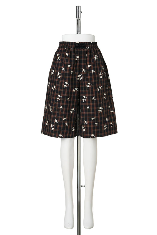 YARN DYED CHECK FLOWER SHORTS / CAPPUCCINO