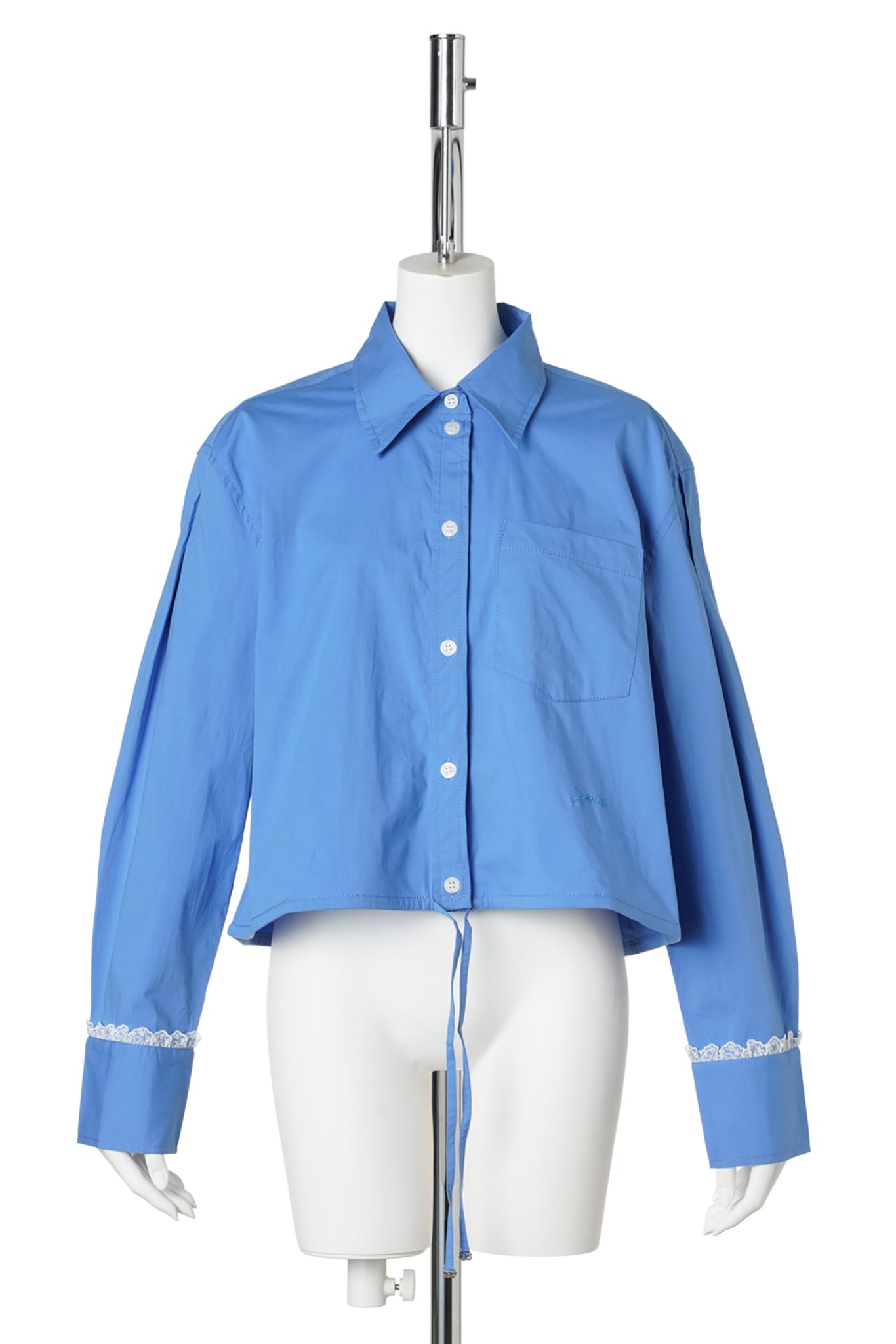 STRETCH COTTON CROPPED BOWLING SHIRT / MARINA
