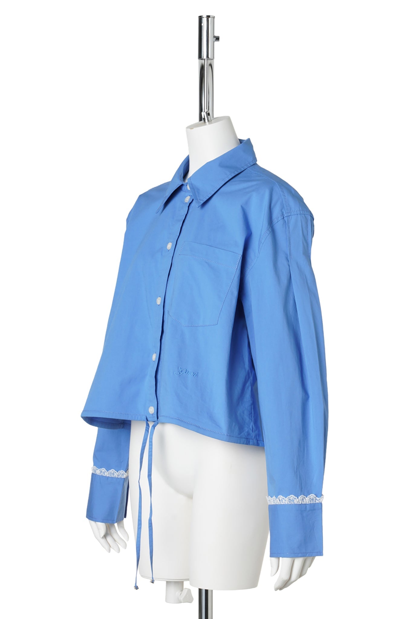 STRETCH COTTON CROPPED BOWLING SHIRT / MARINA