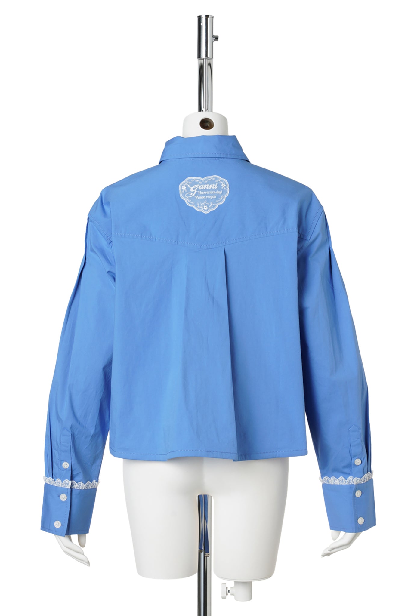 STRETCH COTTON CROPPED BOWLING SHIRT / MARINA