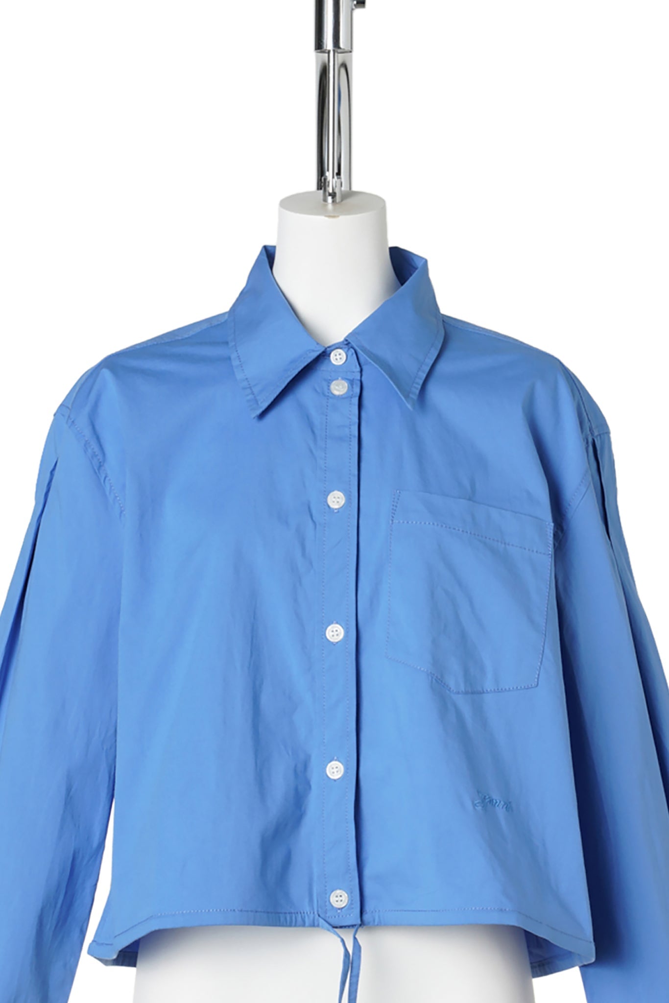 STRETCH COTTON CROPPED BOWLING SHIRT / MARINA