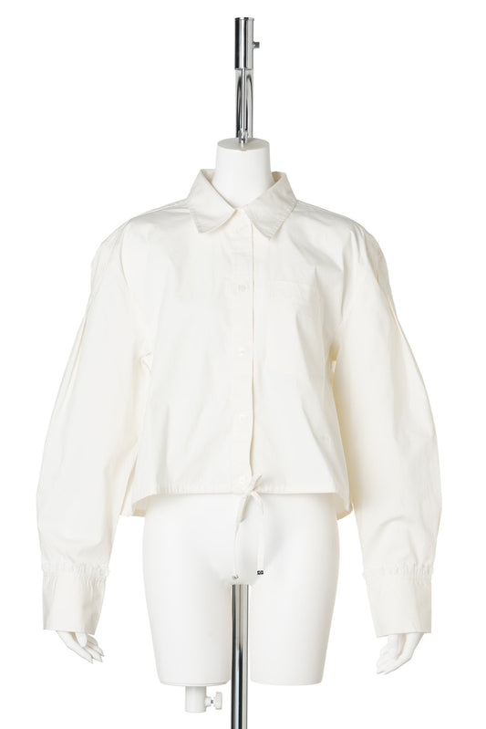 STRETCH COTTON CROPPED BOWLING SHIRT / EGRET