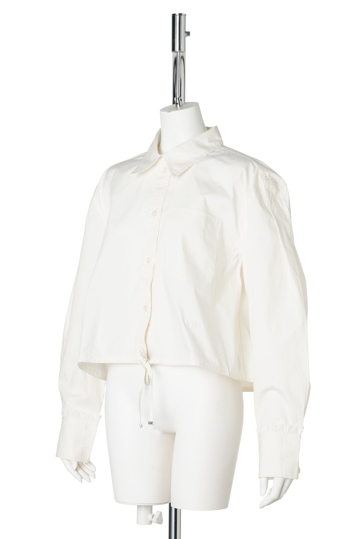 STRETCH COTTON CROPPED BOWLING SHIRT / EGRET