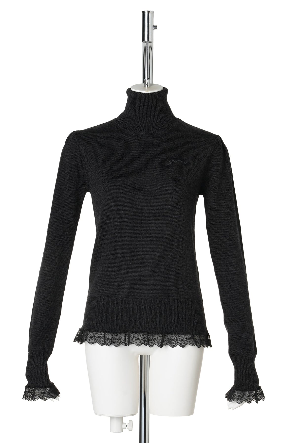 MERINO TURTLENECK W LACE DETAILS / PHANTOM