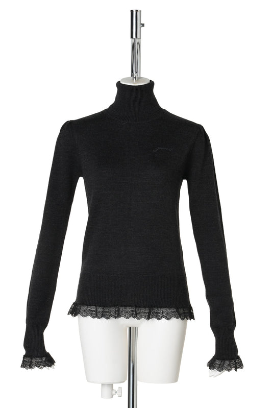 MERINO TURTLENECK W LACE DETAILS / PHANTOM