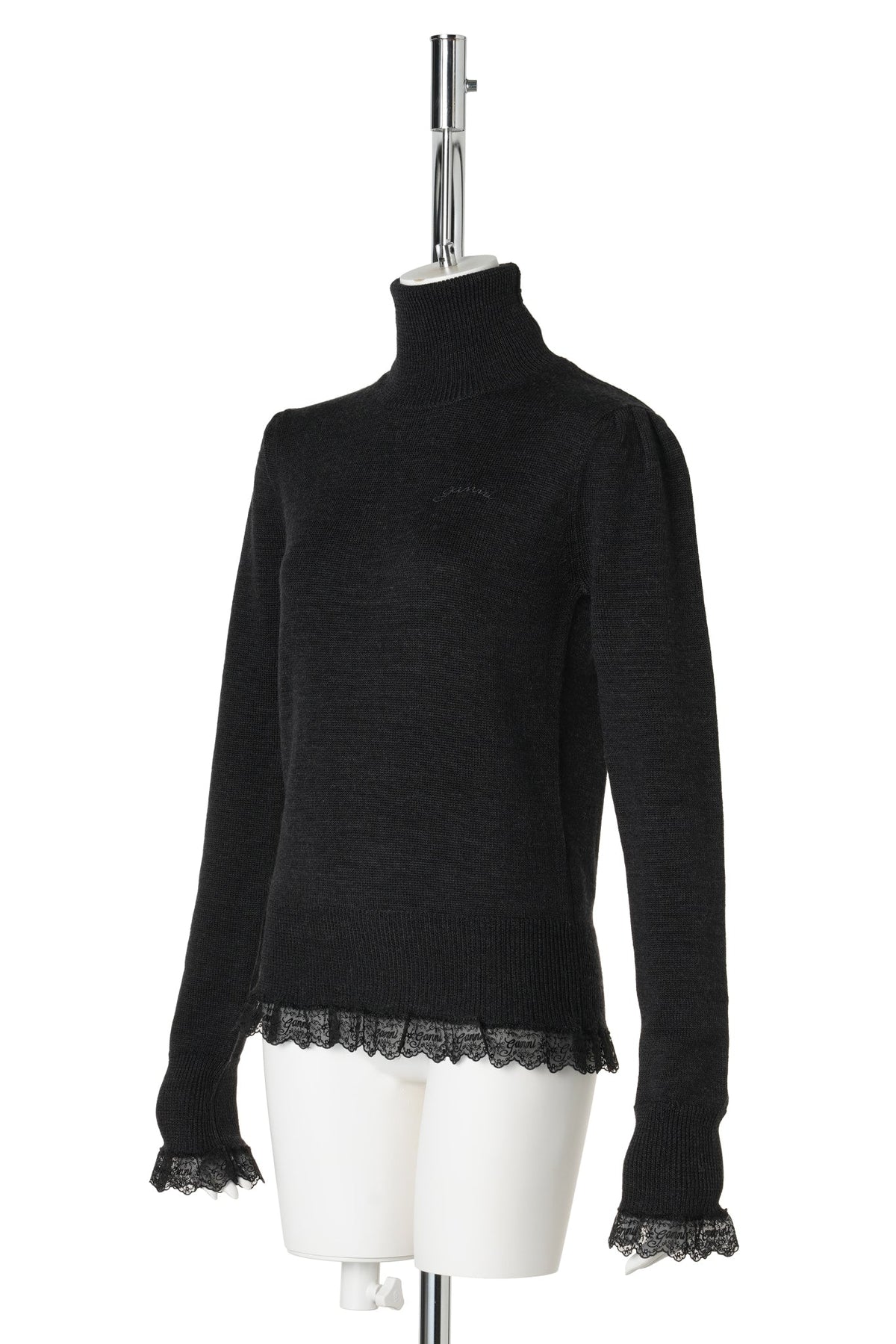 MERINO TURTLENECK W LACE DETAILS / PHANTOM