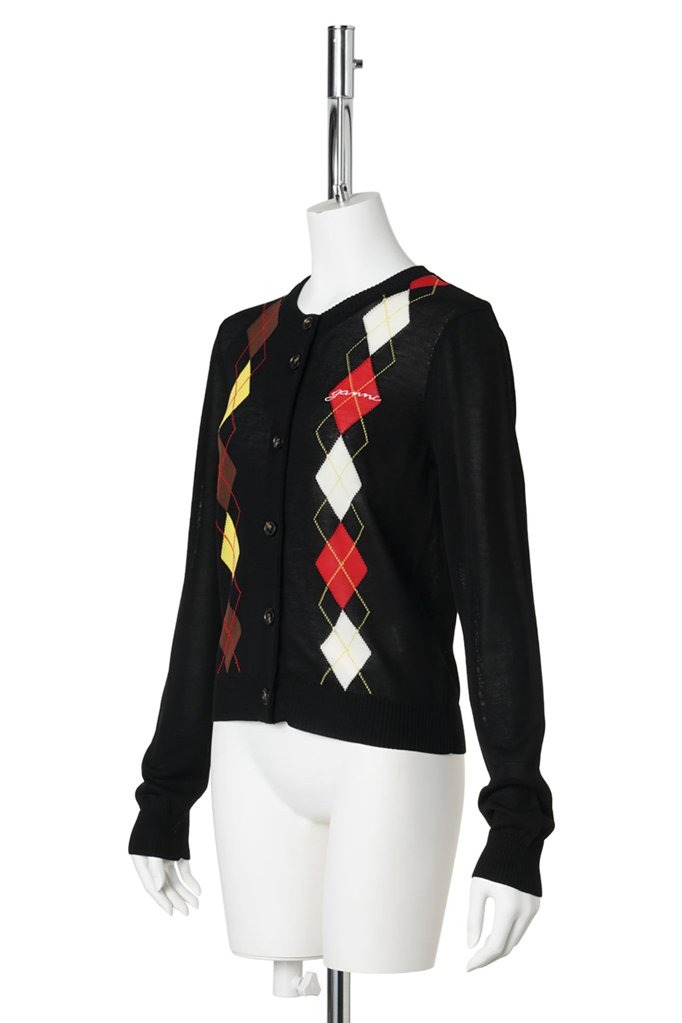 LIGHT COTTON ARGYLE CARDIGAN / BLACK