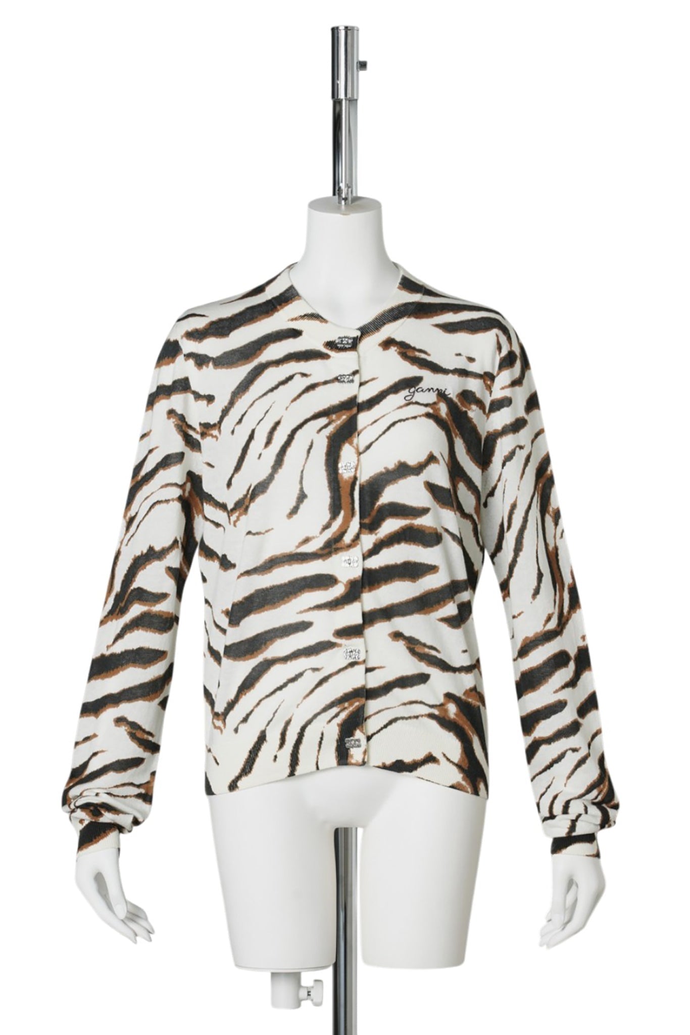 SHEER PRINTED COTTON CARDIGAN / EGRET