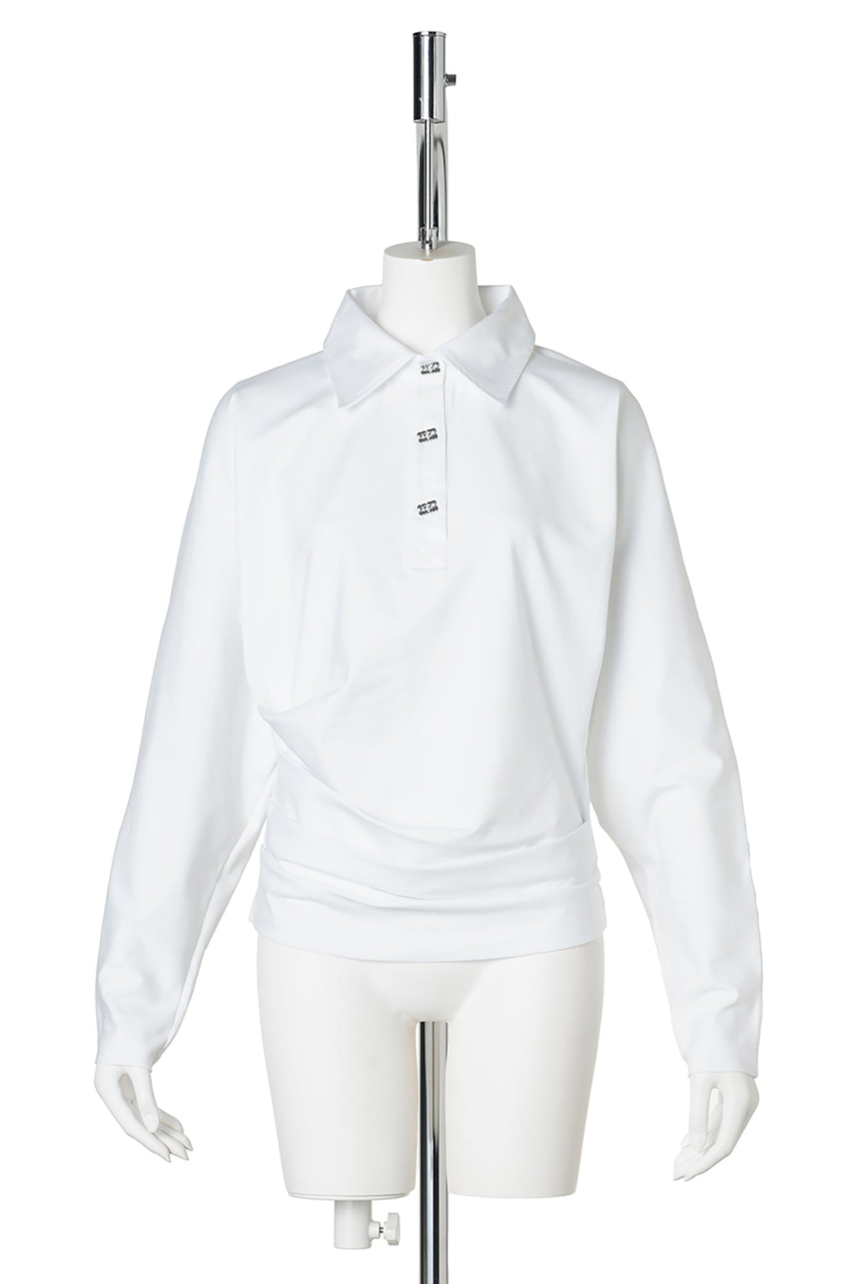 HEAVY STRETCH JERSEY DRAPED POLO / BRIGHTWHIT