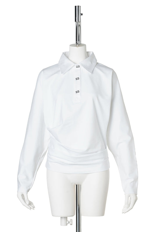 HEAVY STRETCH JERSEY DRAPED POLO / BRIGHTWHIT