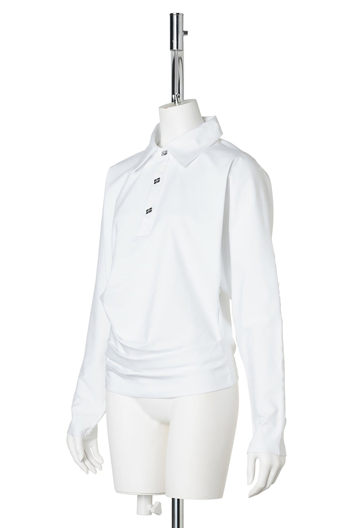 HEAVY STRETCH JERSEY DRAPED POLO / BRIGHTWHIT