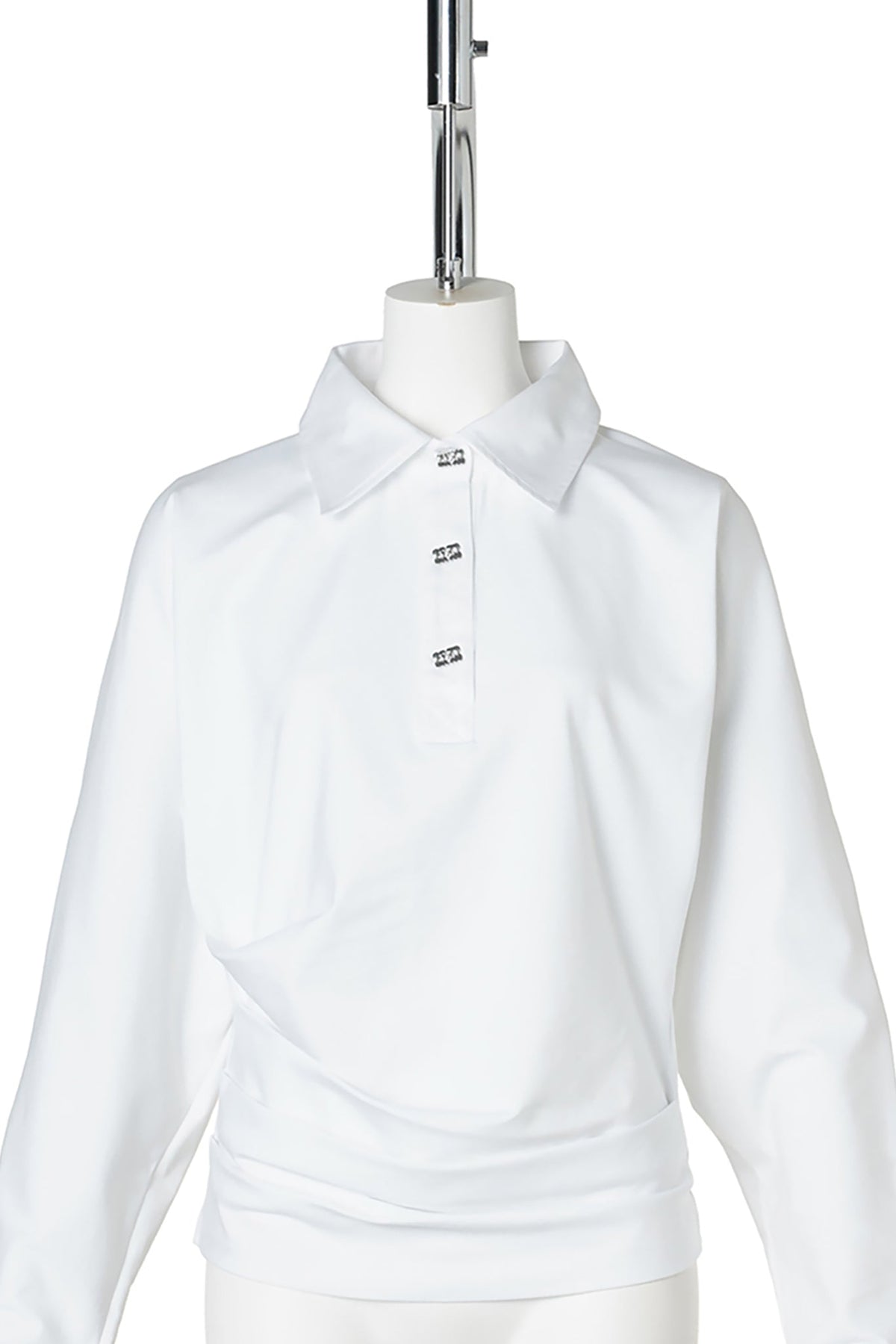 HEAVY STRETCH JERSEY DRAPED POLO / BRIGHTWHIT