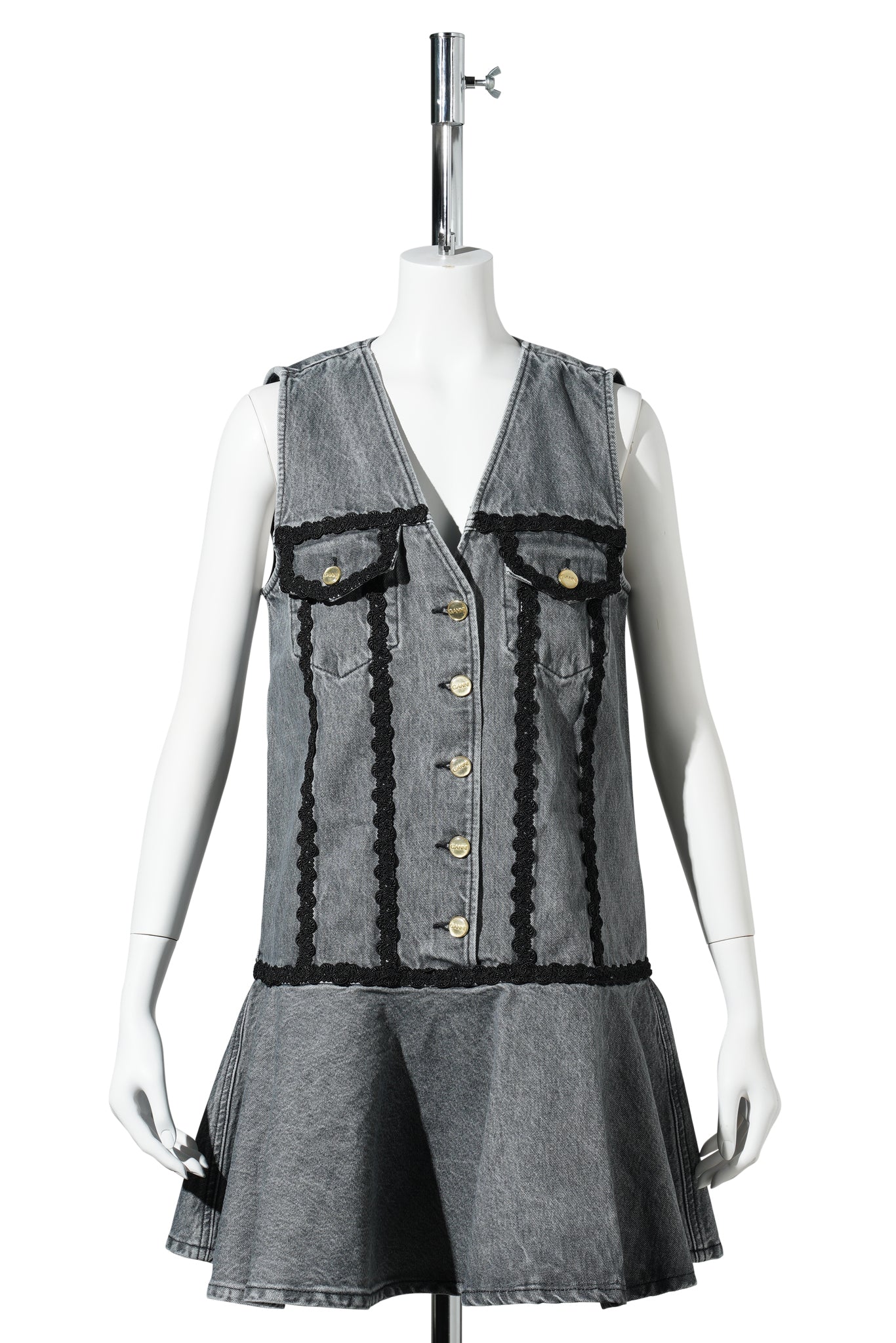 RIGID DENIM MINI DRESS / SLATEGREY