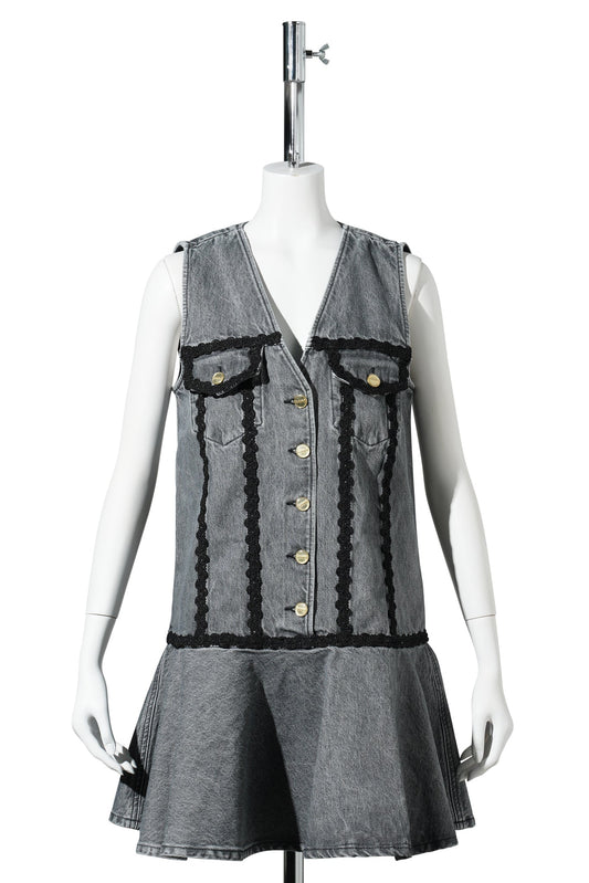 RIGID DENIM MINI DRESS / SLATEGREY