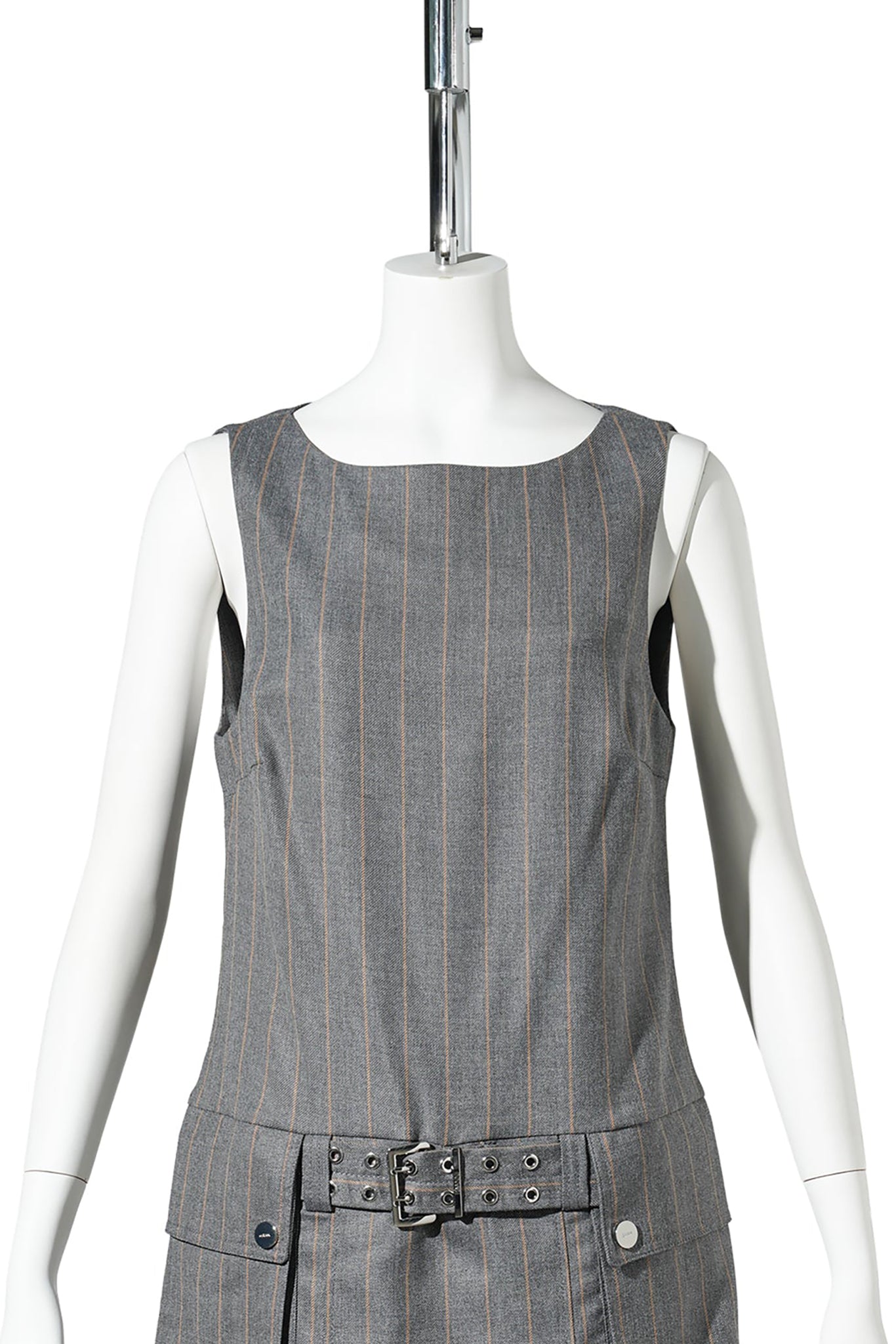 WOOL STRIPE BELTED MINI DRESS / PEWTERMELA