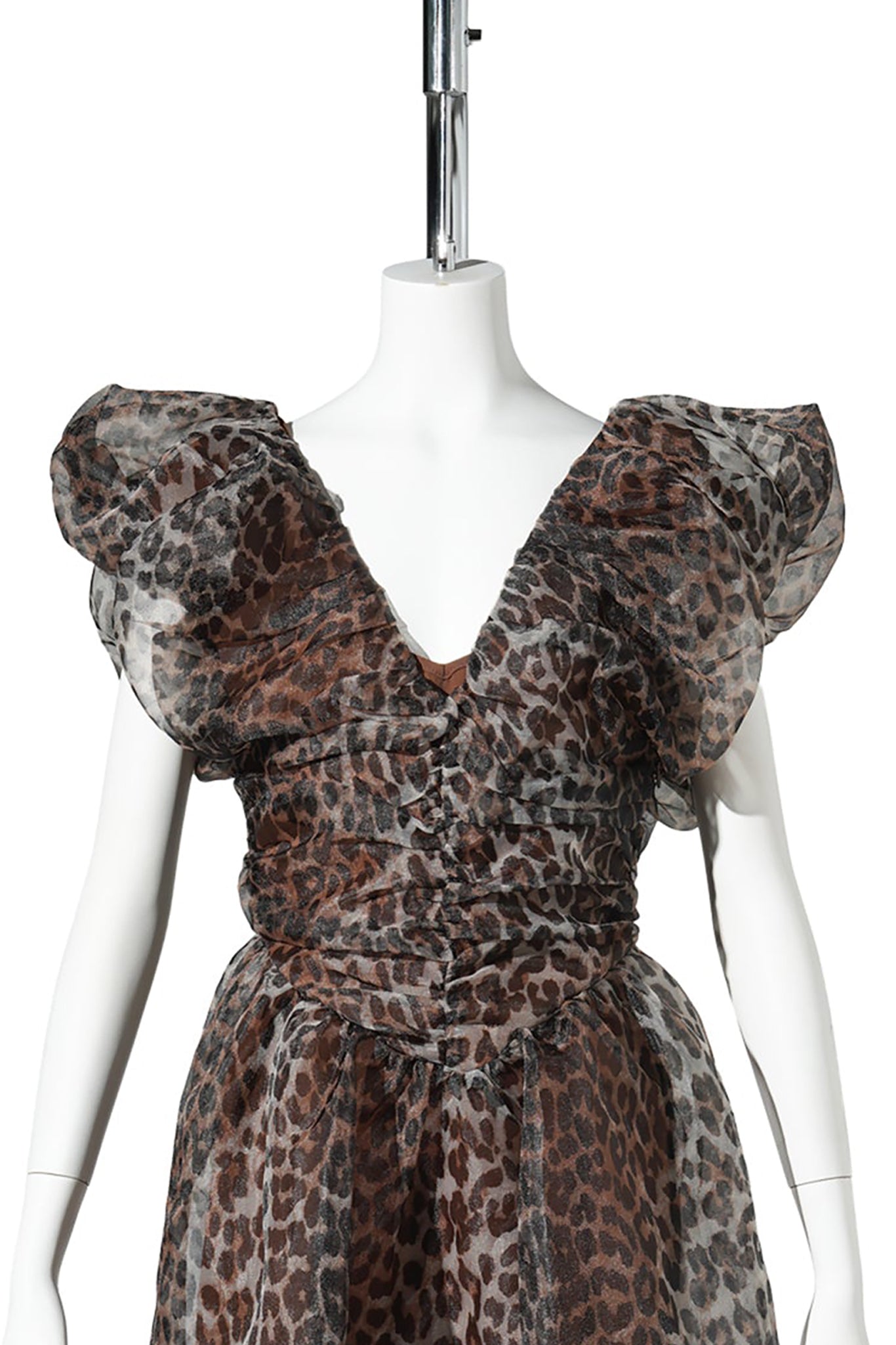 PRINTEDO TEXTYRED ORGANZA LONG RUCHED DRESS / ALMONDMILK