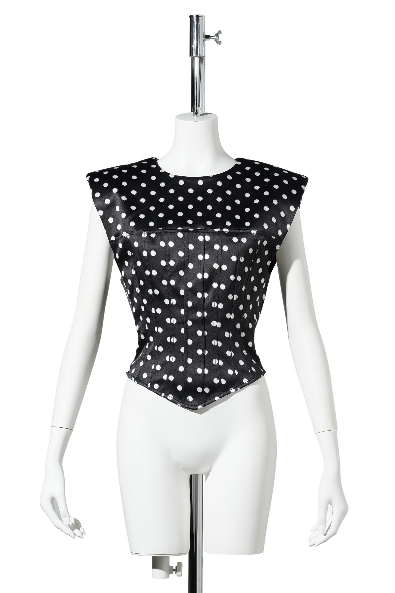 PRINTED DOUBLE SATIN CORSET TOP / BLACK