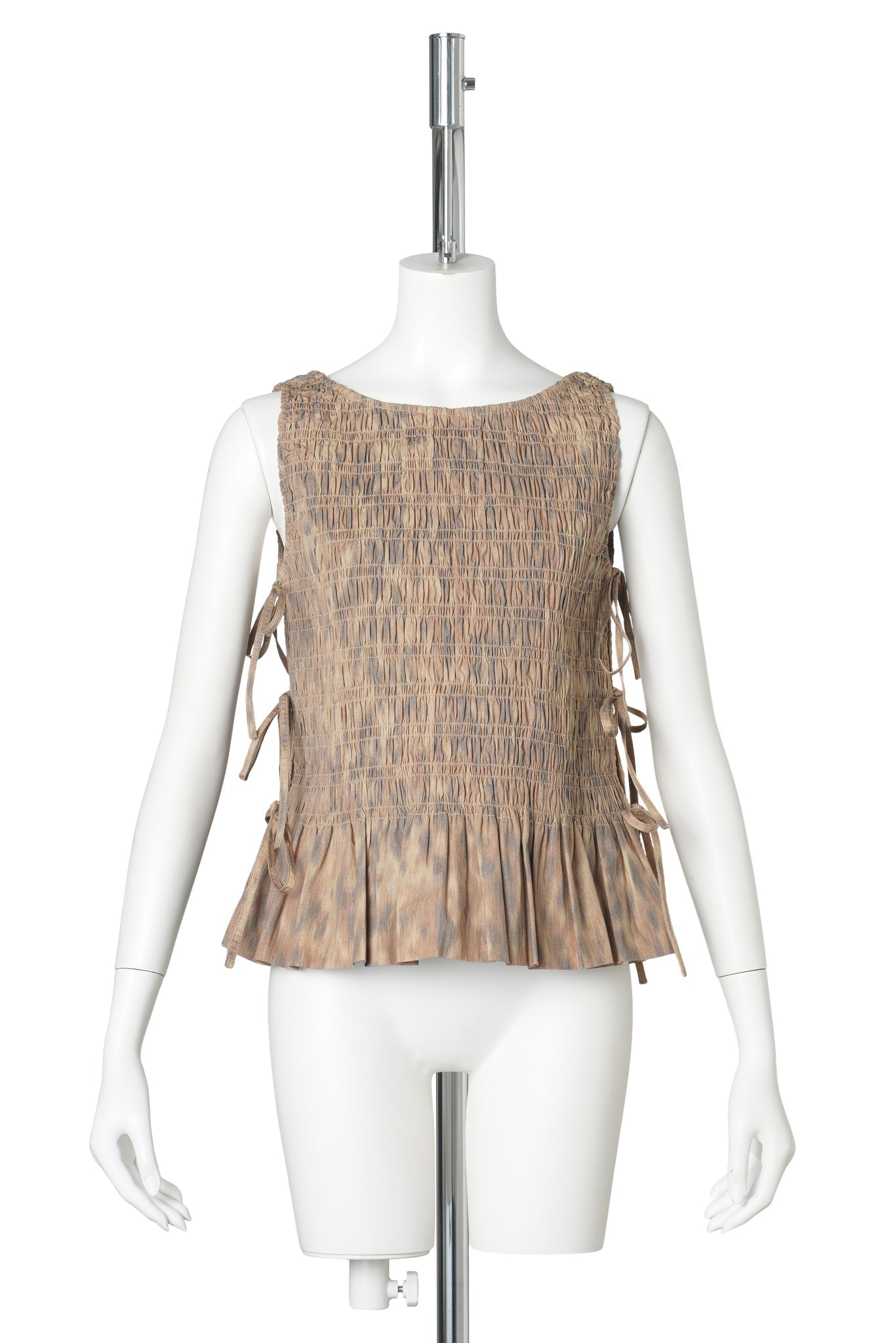 PRINTED STRETCH COTTON SMOCKED TIE STRING TOP / BURRO