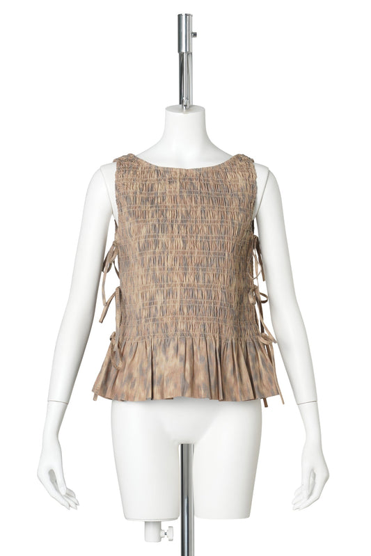 PRINTED STRETCH COTTON SMOCKED TIE STRING TOP / BURRO
