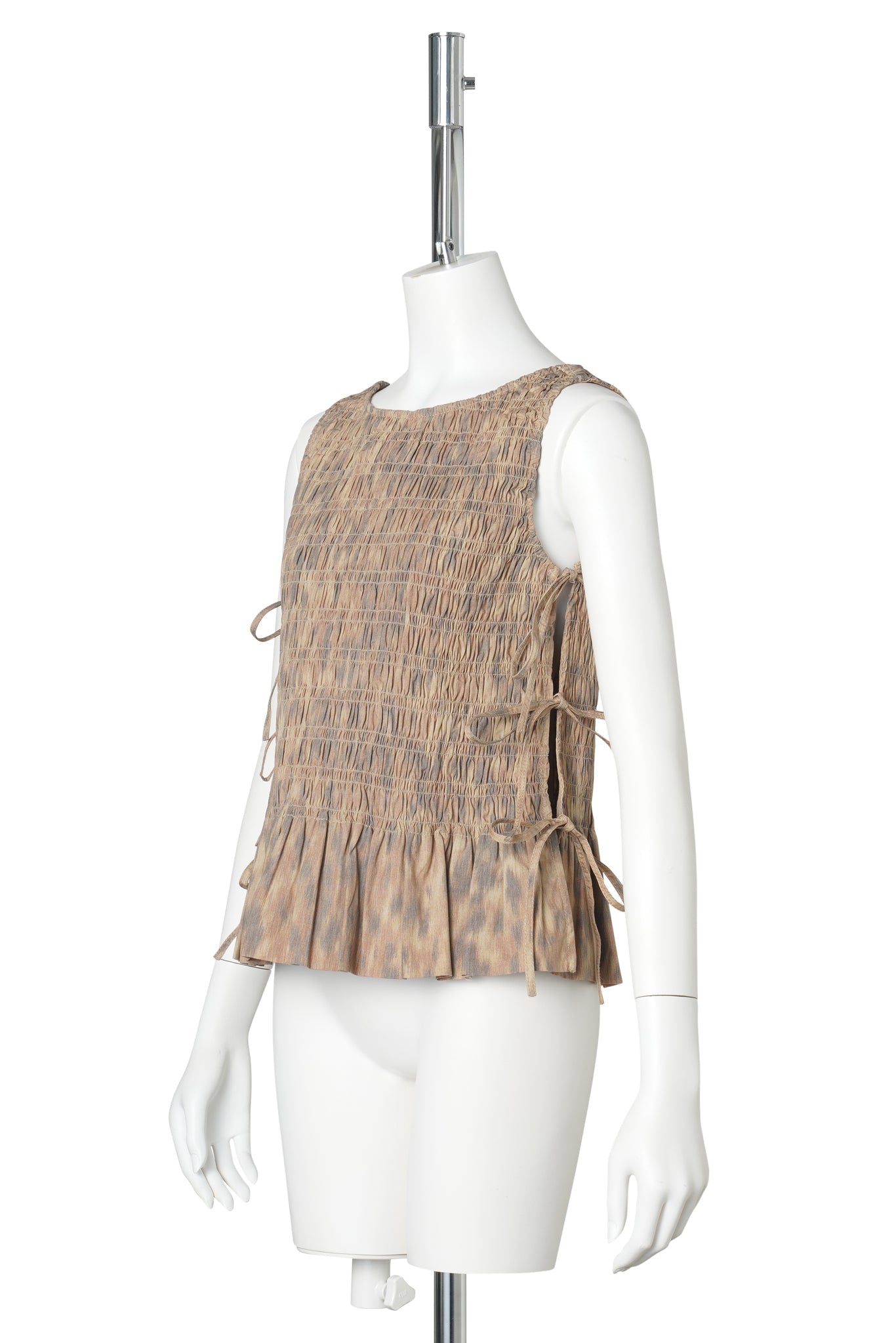PRINTED STRETCH COTTON SMOCKED TIE STRING TOP / BURRO