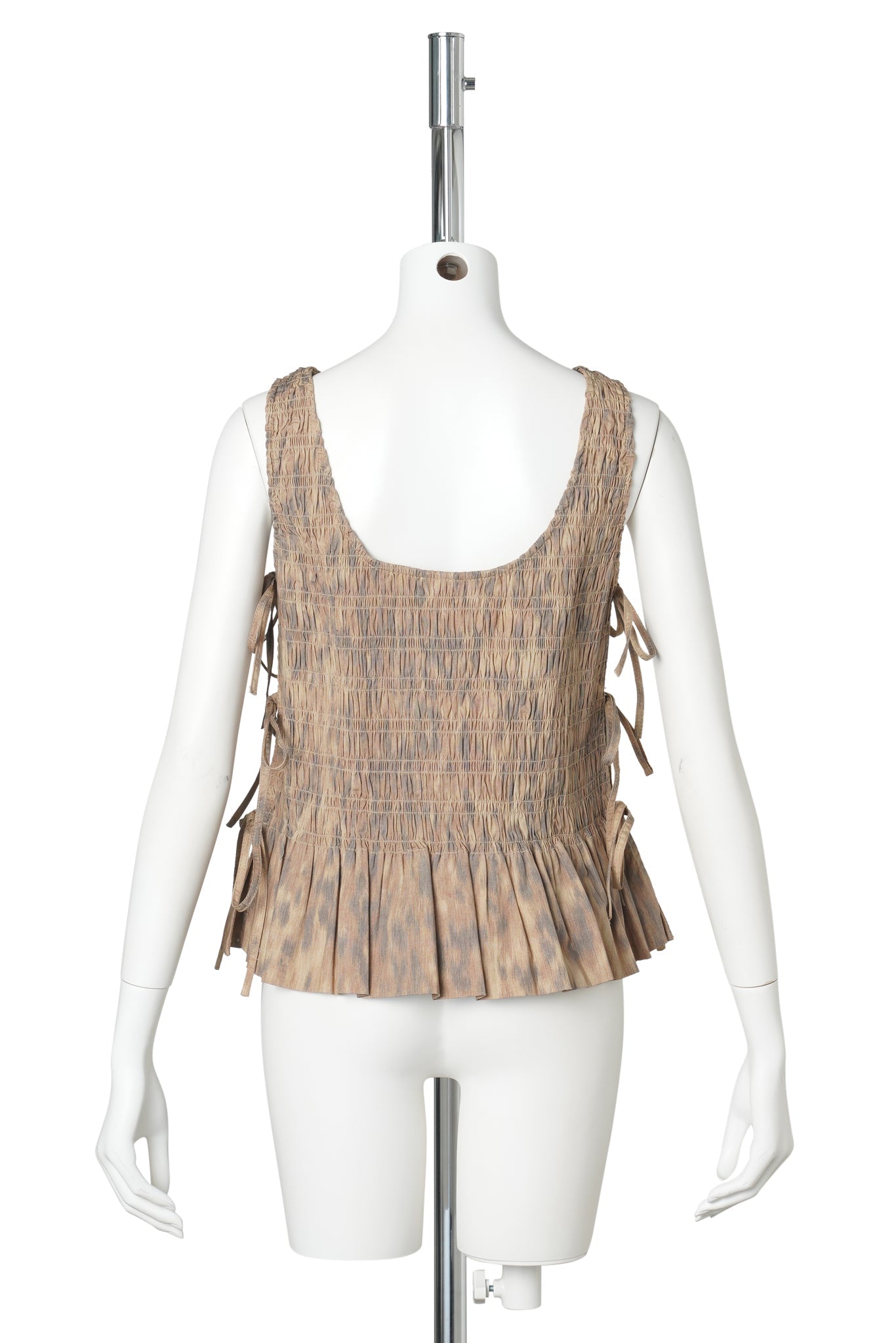 PRINTED STRETCH COTTON SMOCKED TIE STRING TOP / BURRO