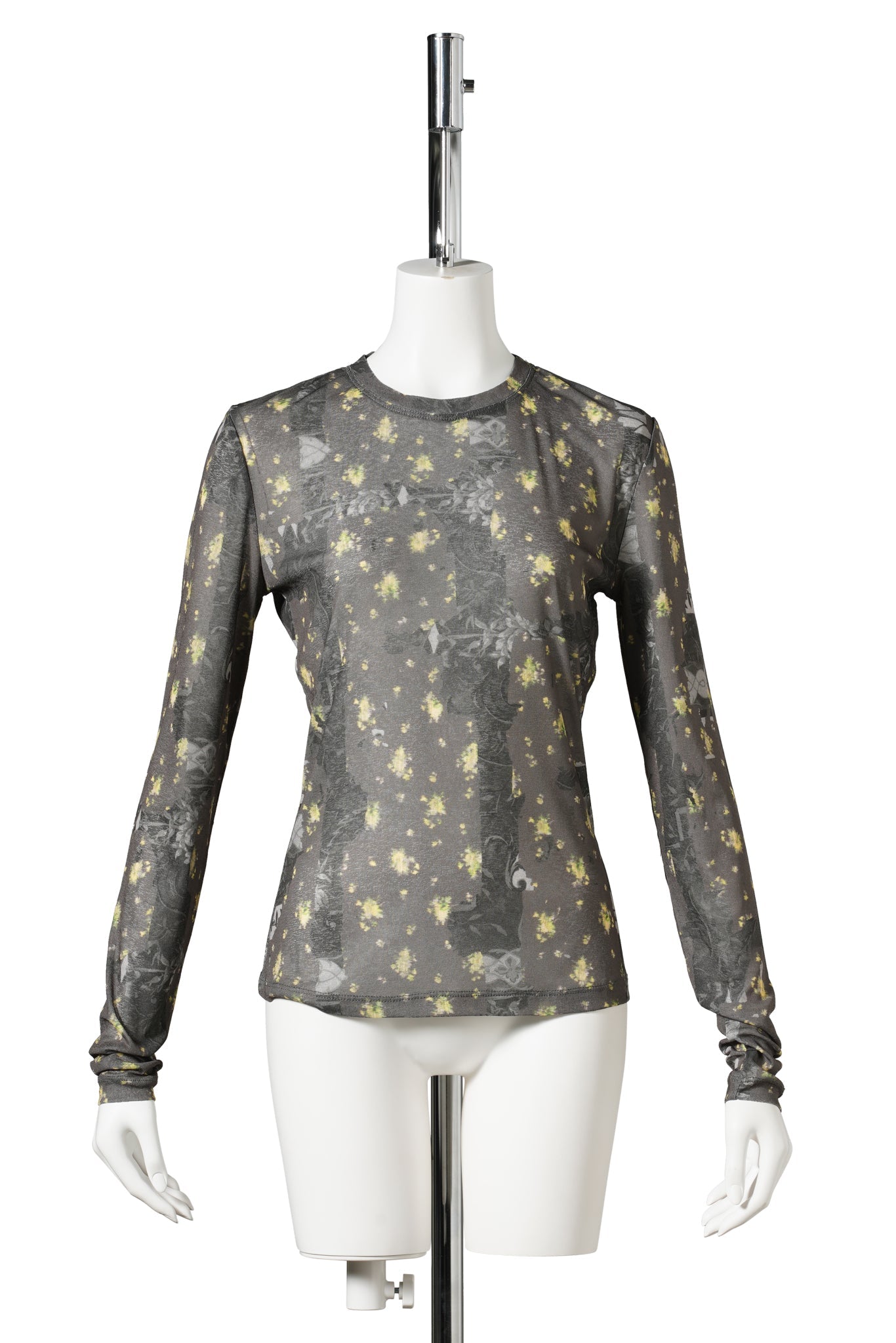 PRINTED MARL MESH LONG SLEEVE TOP / BLACKSAND