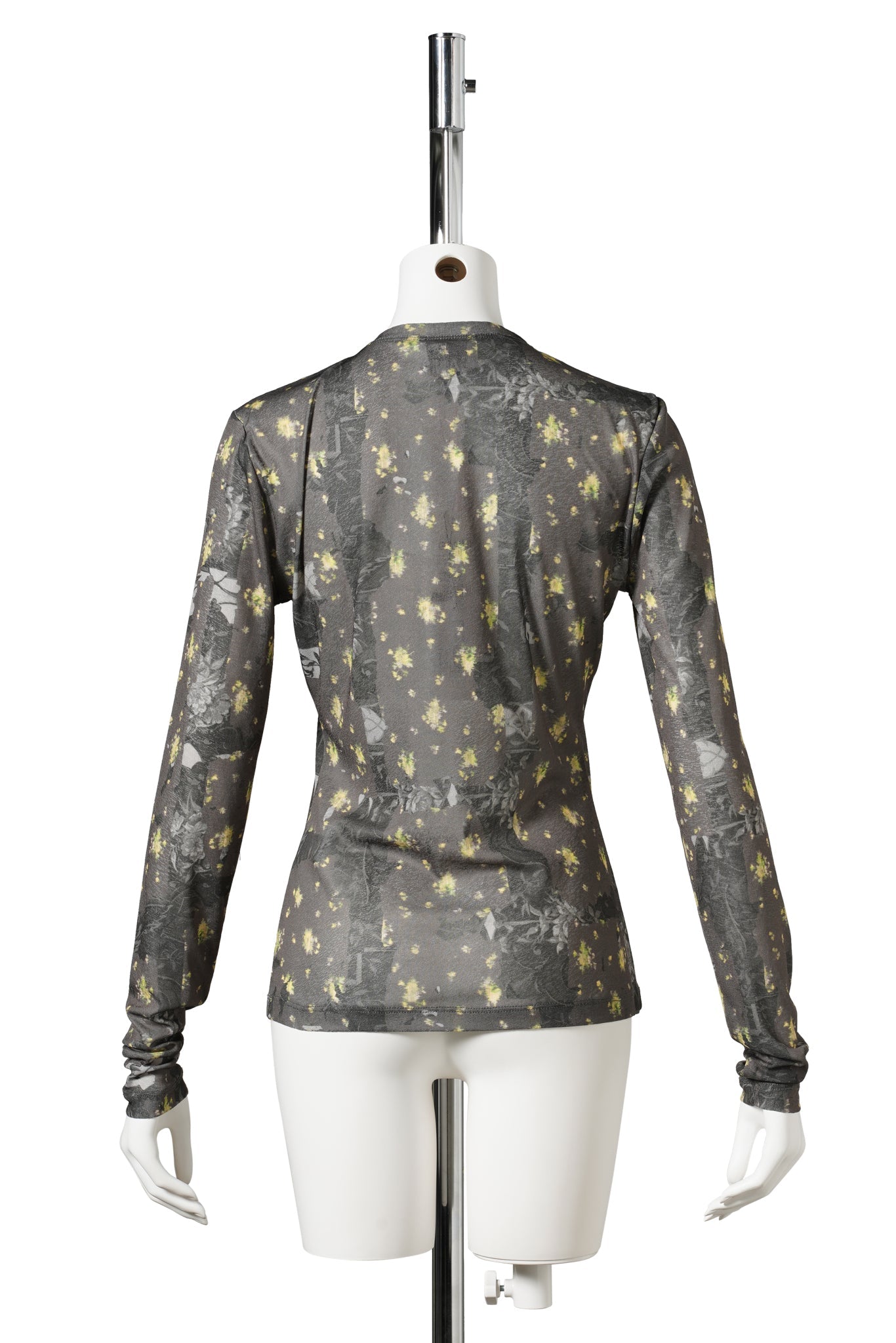 PRINTED MARL MESH LONG SLEEVE TOP / BLACKSAND