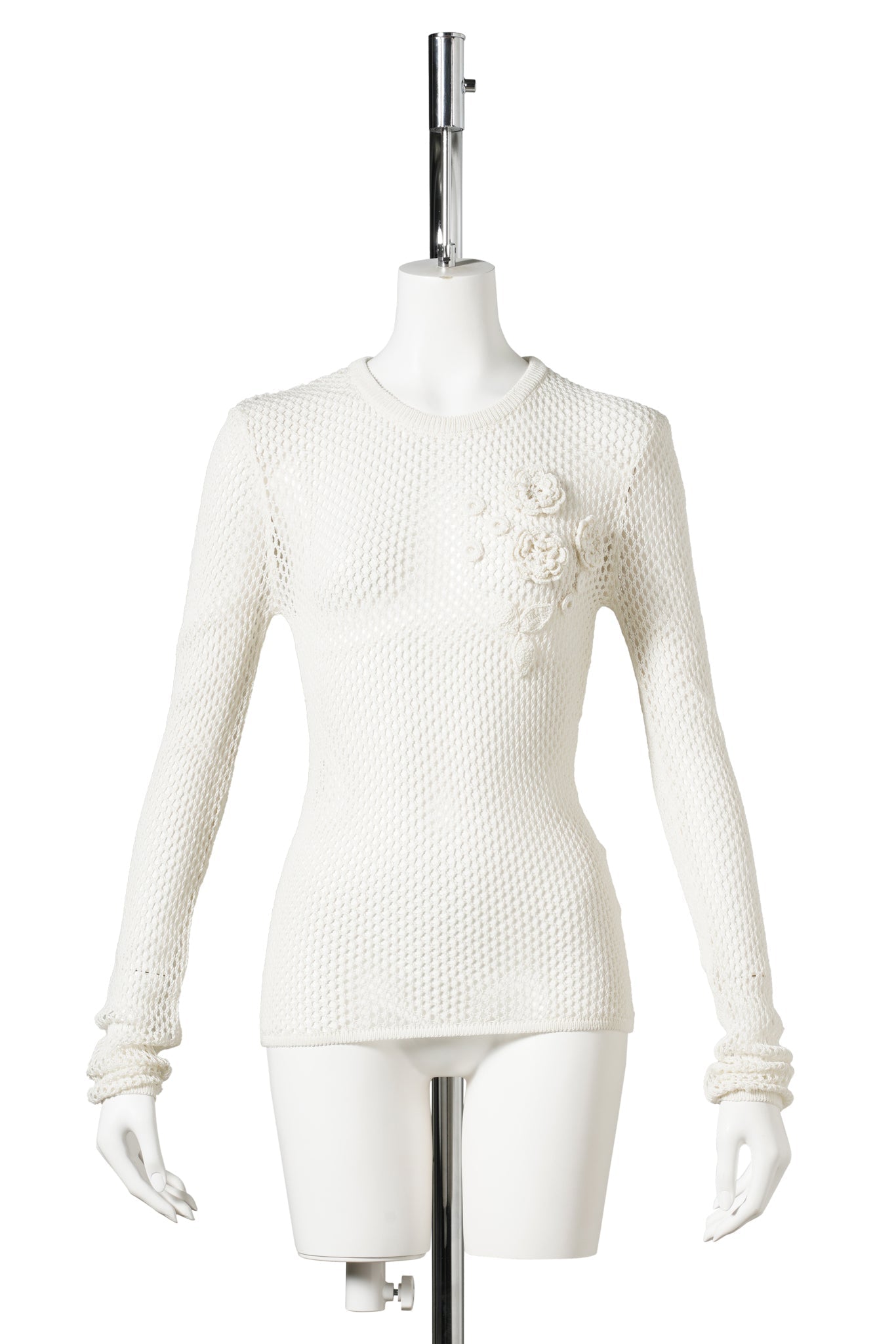 MERCERIZED COTTON MESH POINTELLE LONGSLEEVE / EGRET