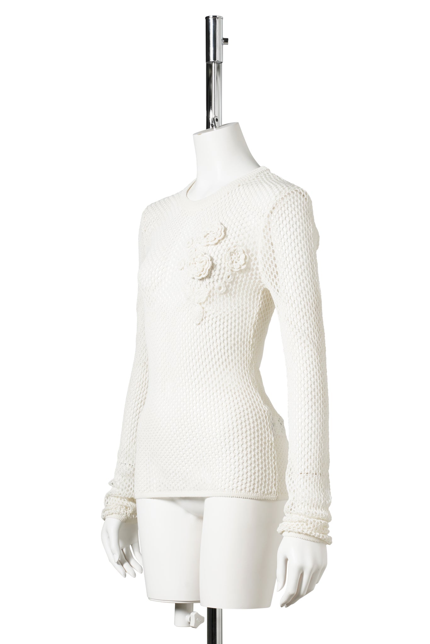 MERCERIZED COTTON MESH POINTELLE LONGSLEEVE / EGRET