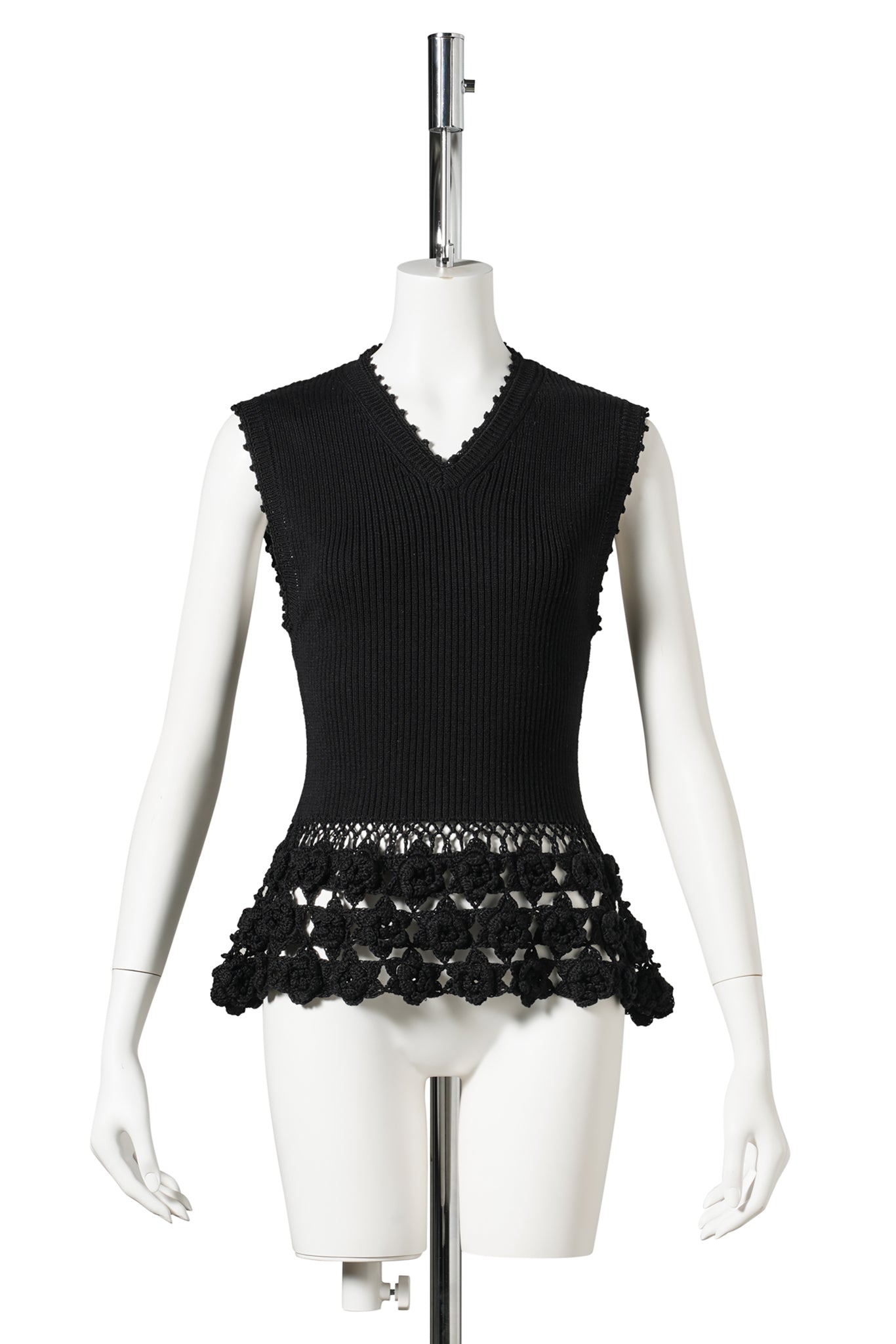 FINE COTTON RIB CROCHET VEST / BLACK