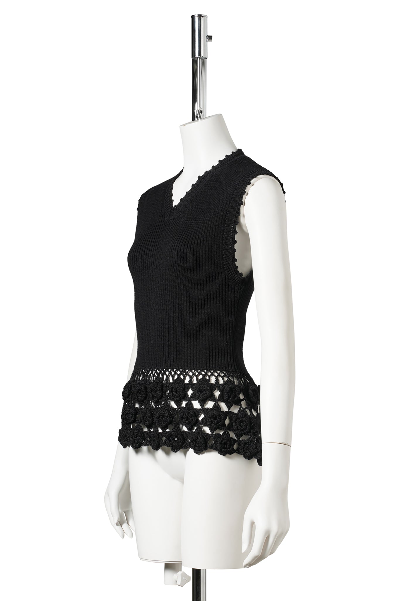 FINE COTTON RIB CROCHET VEST / BLACK