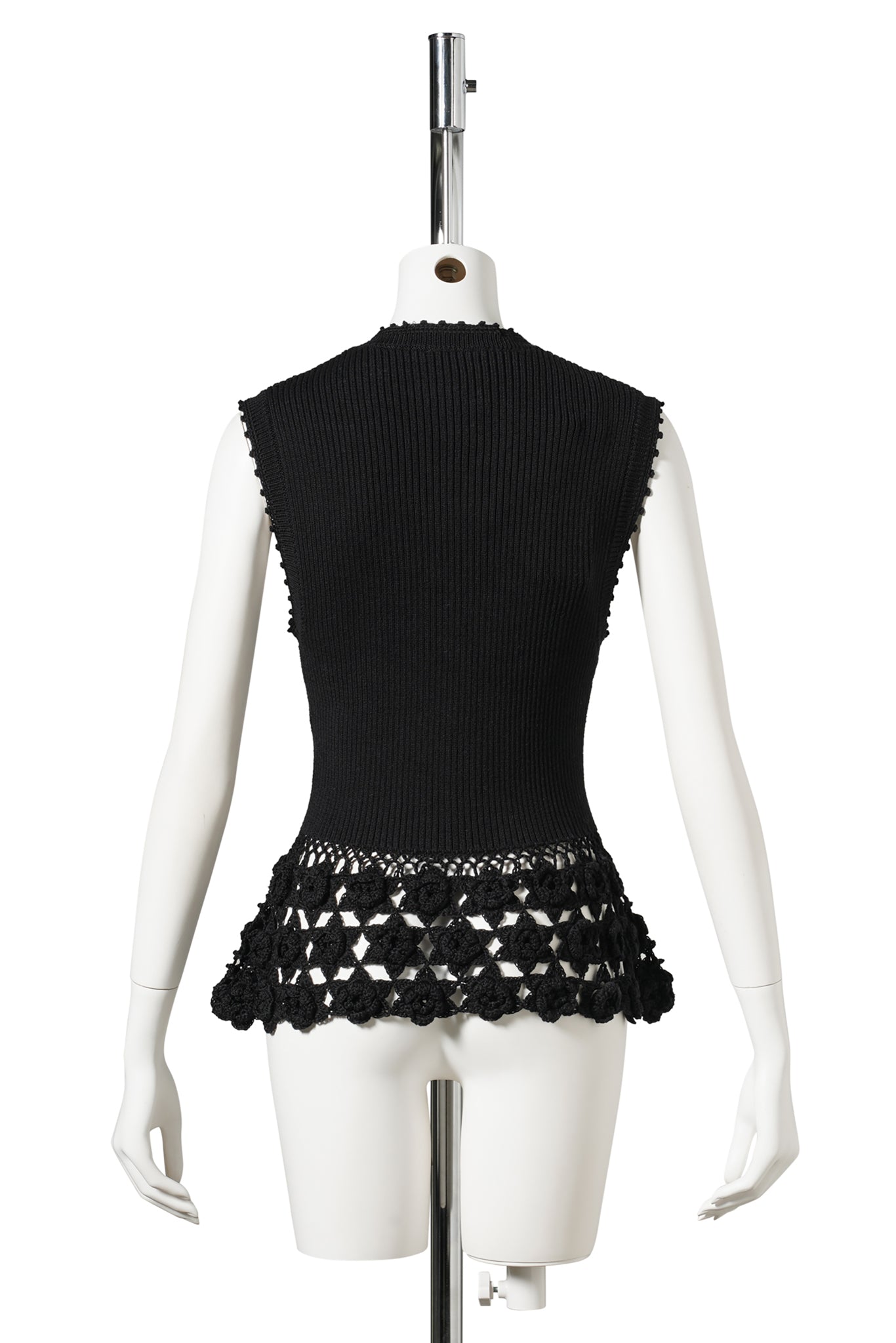 FINE COTTON RIB CROCHET VEST / BLACK