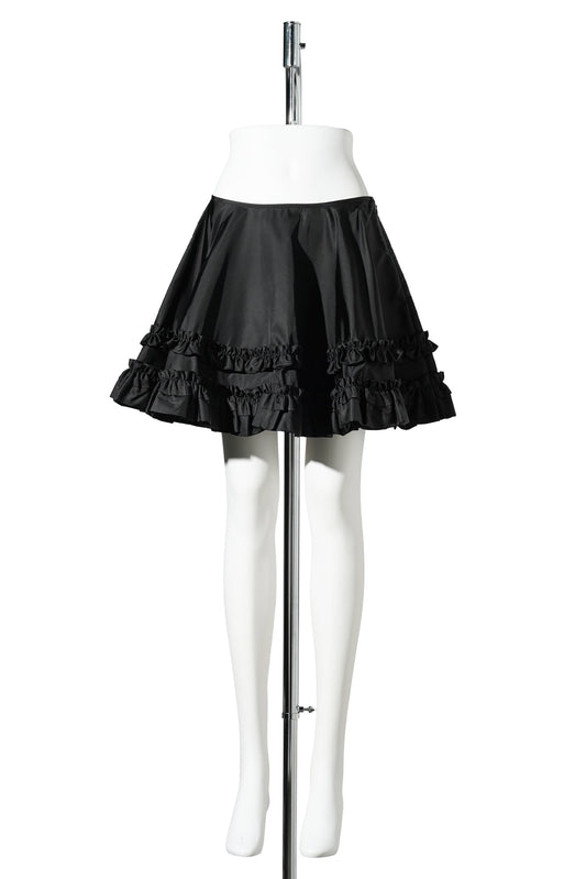 DUCHESSE NYLON MINI FRILL CIRCLE SKIRT / BLACK