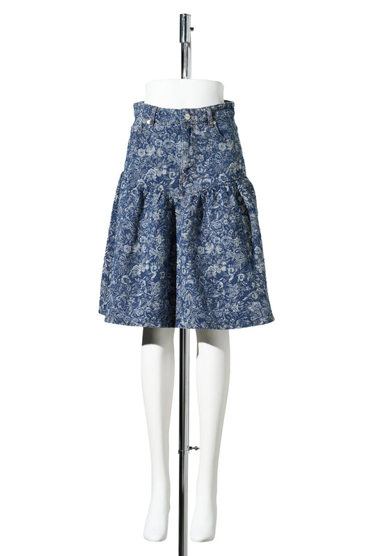 TAPESTRY DENIM KNEE LENGHT SKIRT / MIDBULE VINTAGE