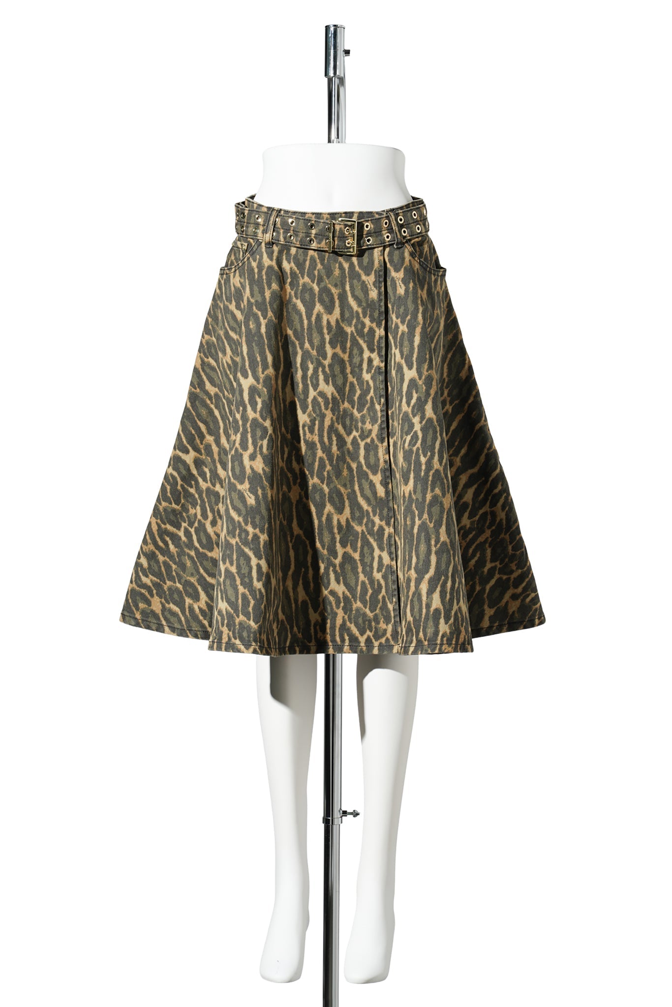 PRINT DENIM WRAP MIDI SKIRT / KHAKI