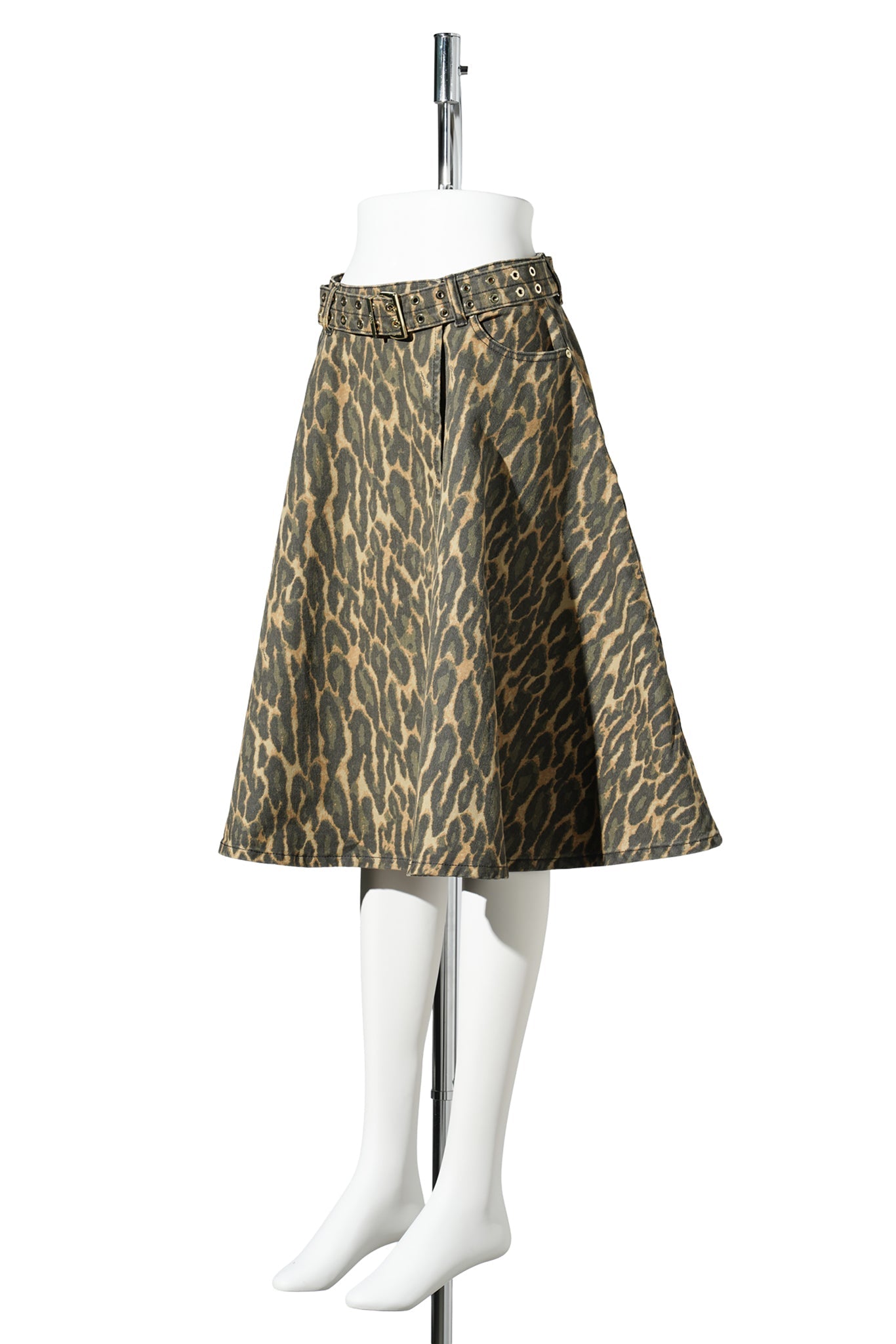 PRINT DENIM WRAP MIDI SKIRT / KHAKI