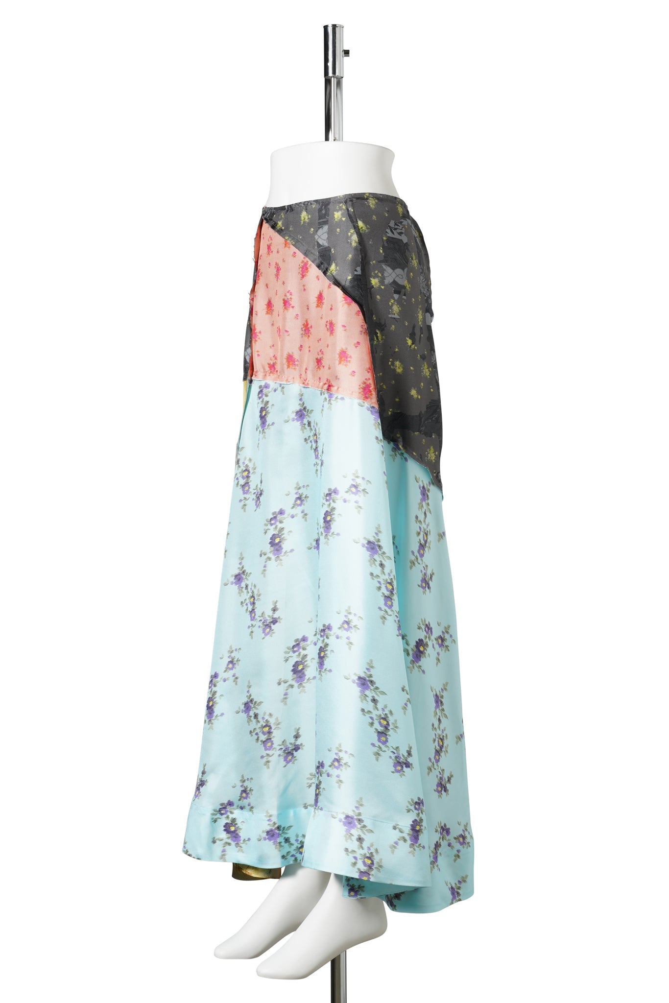MULTI PRINTED SILK TWILL FLUID SKIRT / ICEDAQUA