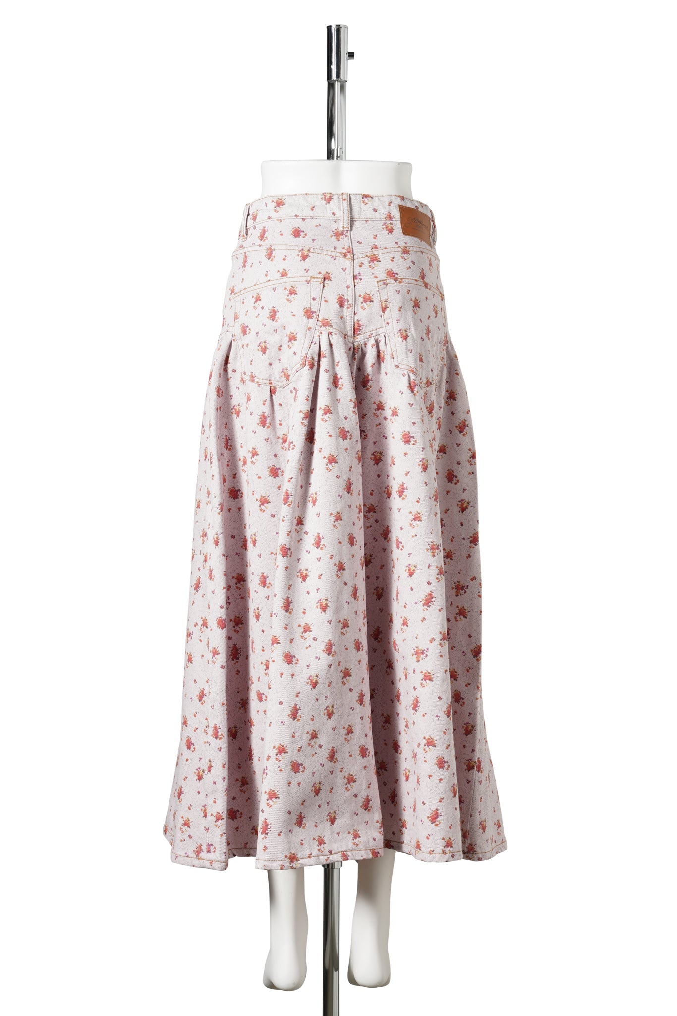 PRINTED PAINT DENIM LONG SKIRT / PEACHSKIN