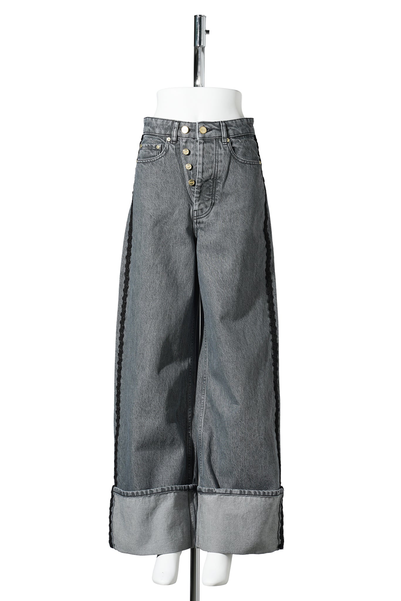 RIGID DENIM DOUBLE FLY BAGGY JEANS / SLATEGREY