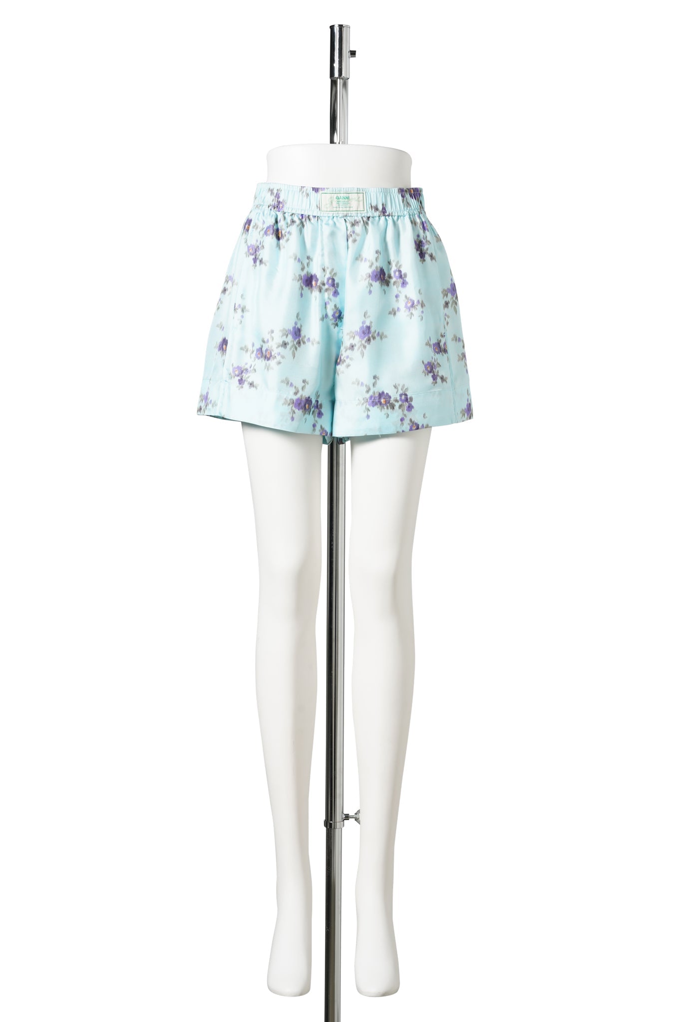 PRINTED SILK TWILL ELASTICATED SHORTS / ICEDAQUA