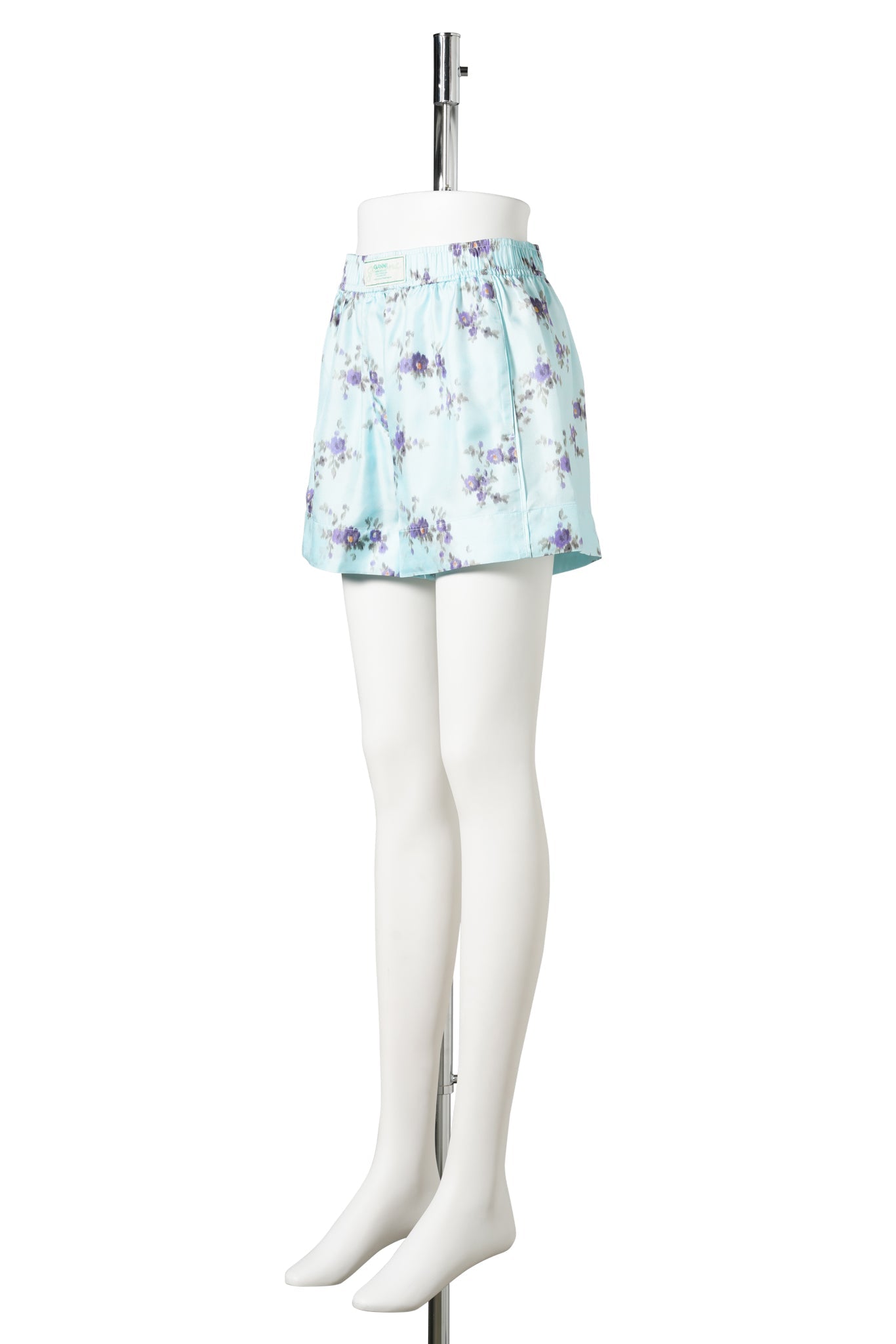 PRINTED SILK TWILL ELASTICATED SHORTS / ICEDAQUA