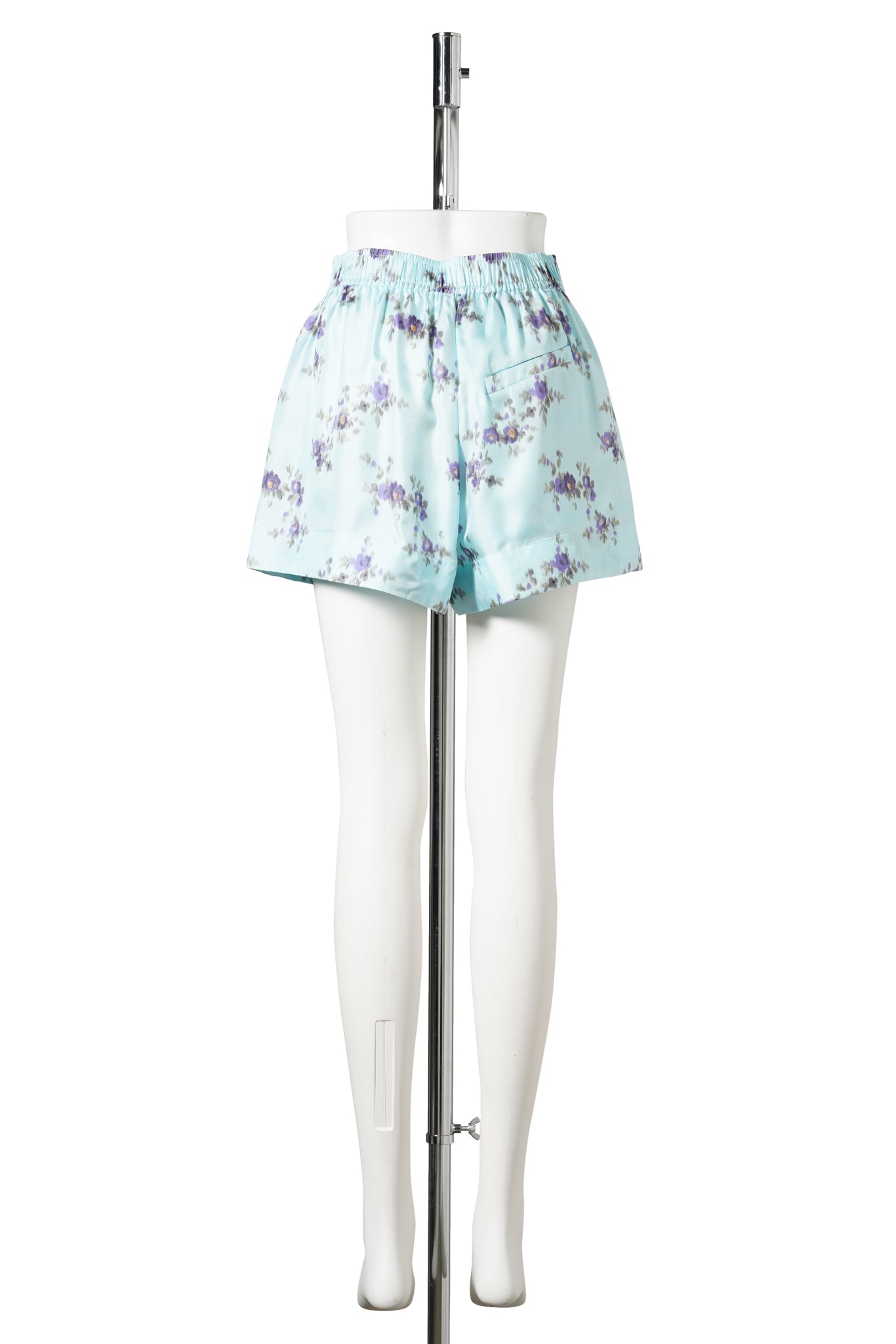 PRINTED SILK TWILL ELASTICATED SHORTS / ICEDAQUA
