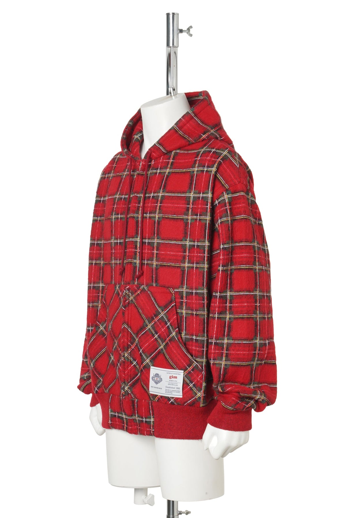 BRUSHED CHECK ZIP-UP HOODIE / 101:RED