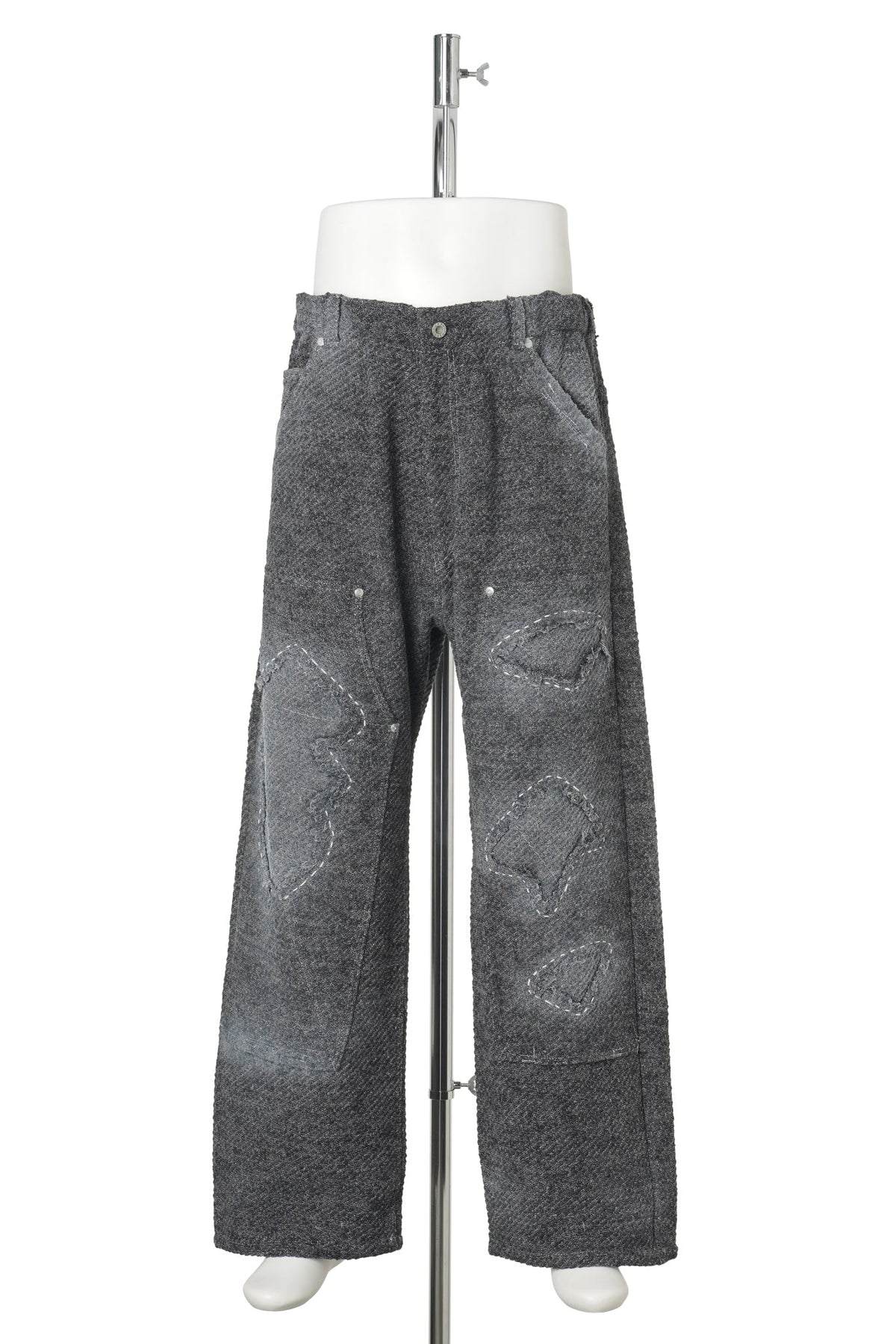 HARD DAMAGED DOUBLE KNEE BLACK DENIM KNIT PANTS / 005:BLACK