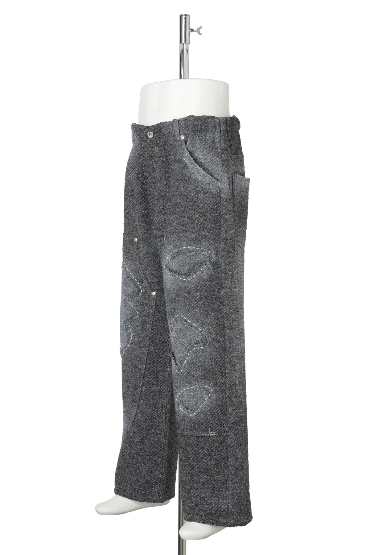 HARD DAMAGED DOUBLE KNEE BLACK DENIM KNIT PANTS / 005:BLACK