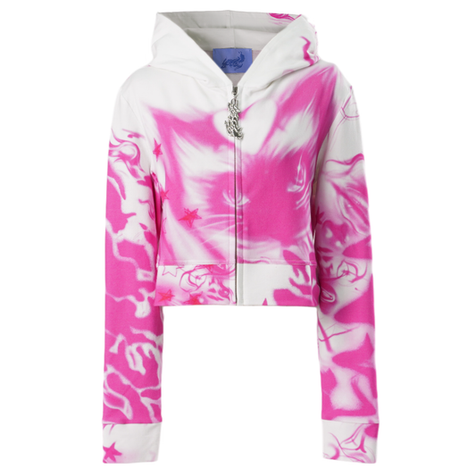 CROPPED HOODIE / WHITE/PINK