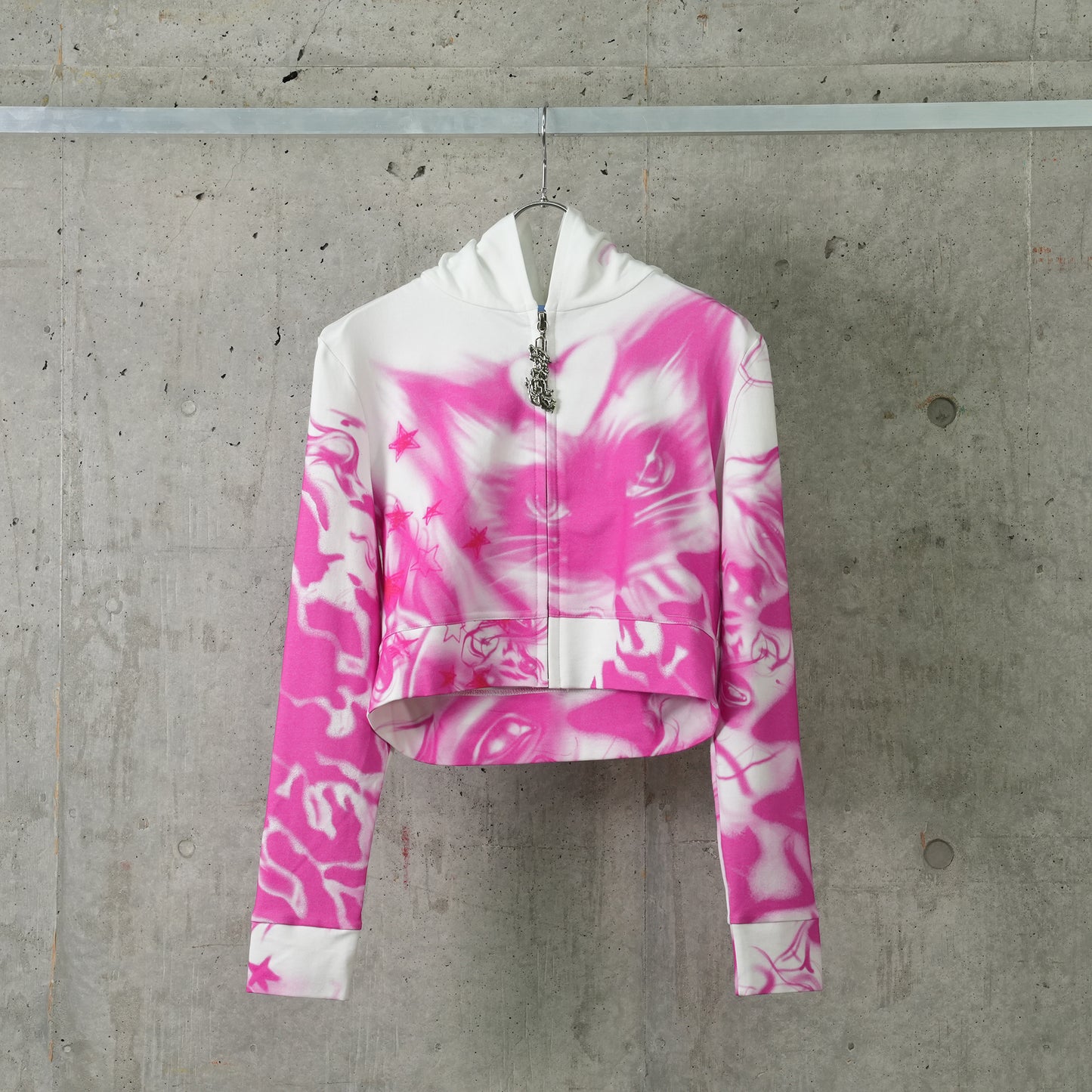 CROPPED HOODIE / WHITE/PINK