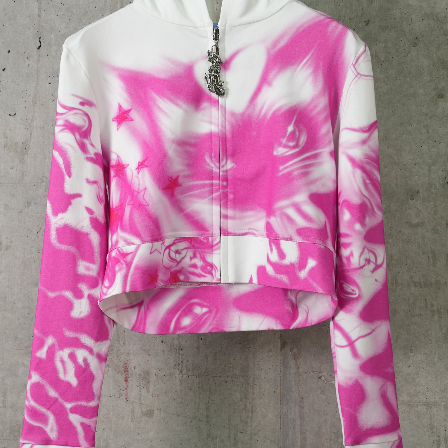 CROPPED HOODIE / WHITE/PINK