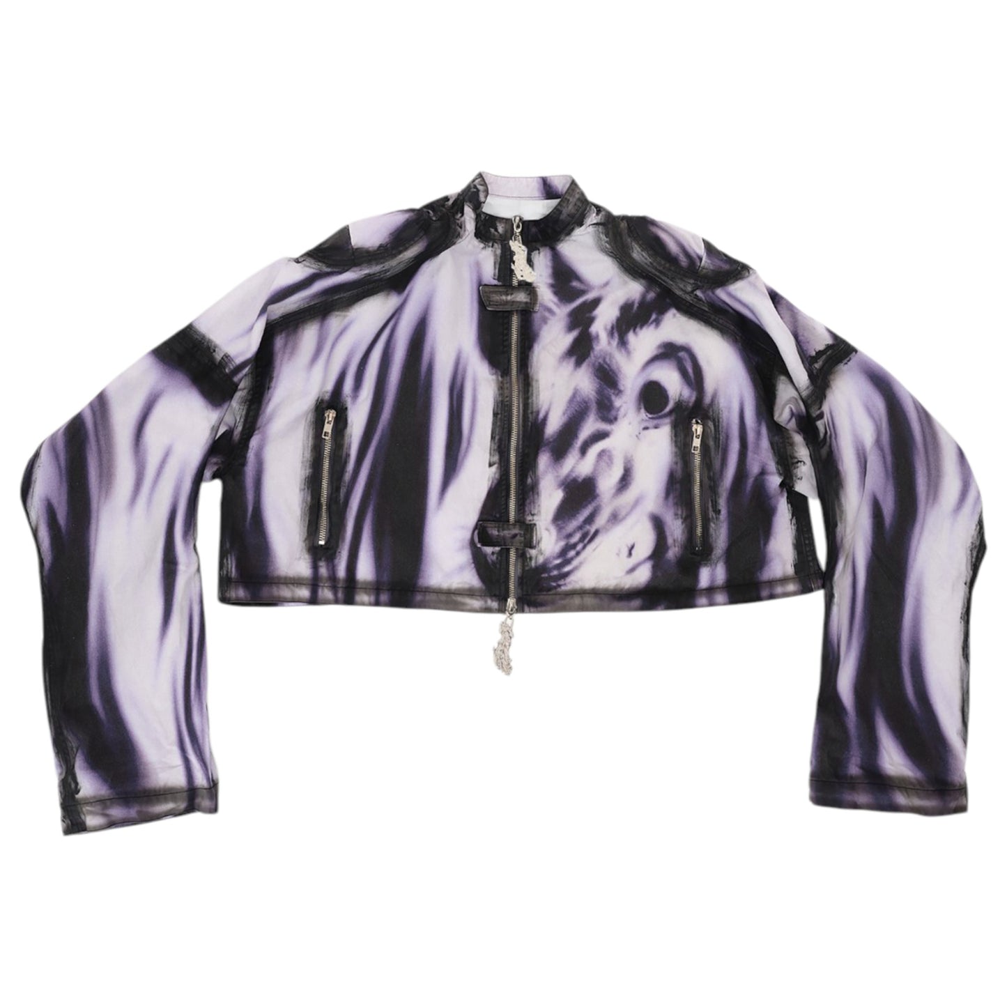 DENIM MOTORCYCLE JKT / WHITE/BLACK/PURPLE