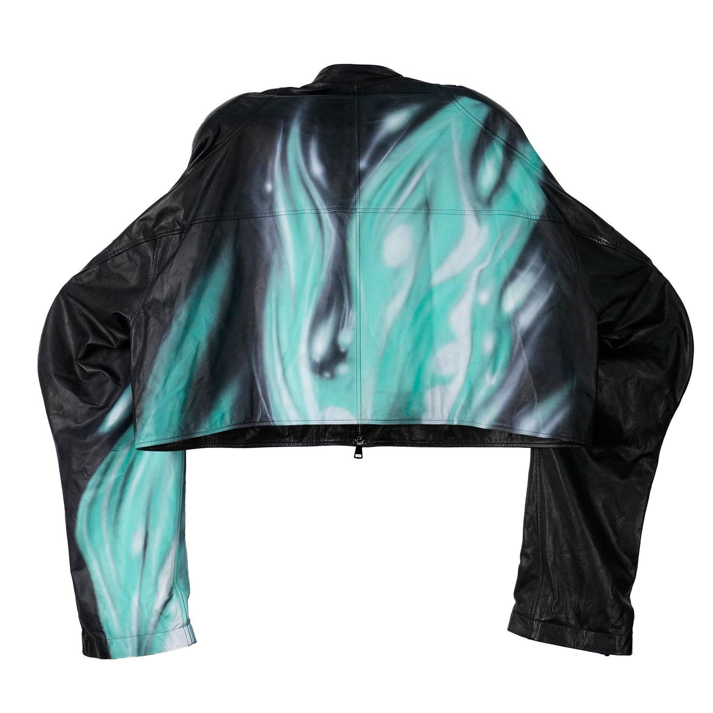 AIRBRUSHED LEATHER JKT / BLACK/TEAL